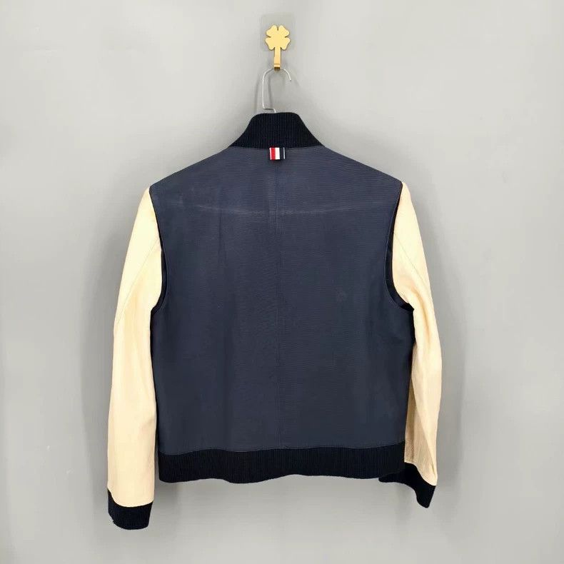 Thom Browne Thom Browne Leather-sleeved baseball uniform jacket 2503-Ne Size US M / EU 48-50 / 2 - 2 Thumbnail