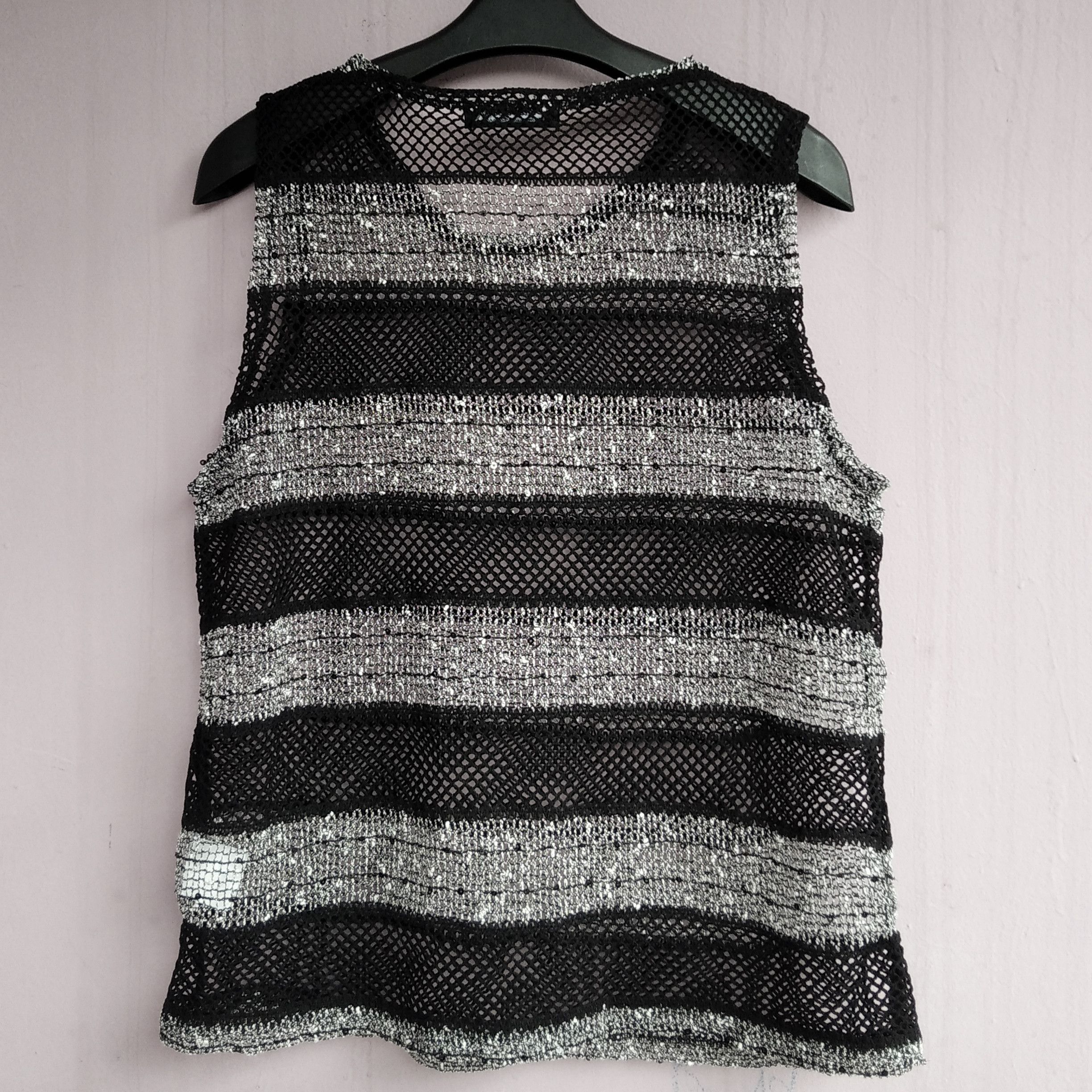 If Six Was Nine Vintage 00's BASHECING Japanese Brand Mesh Stripes Sleeveles Size US L / EU 52-54 / 3 - 2 Thumbnail
