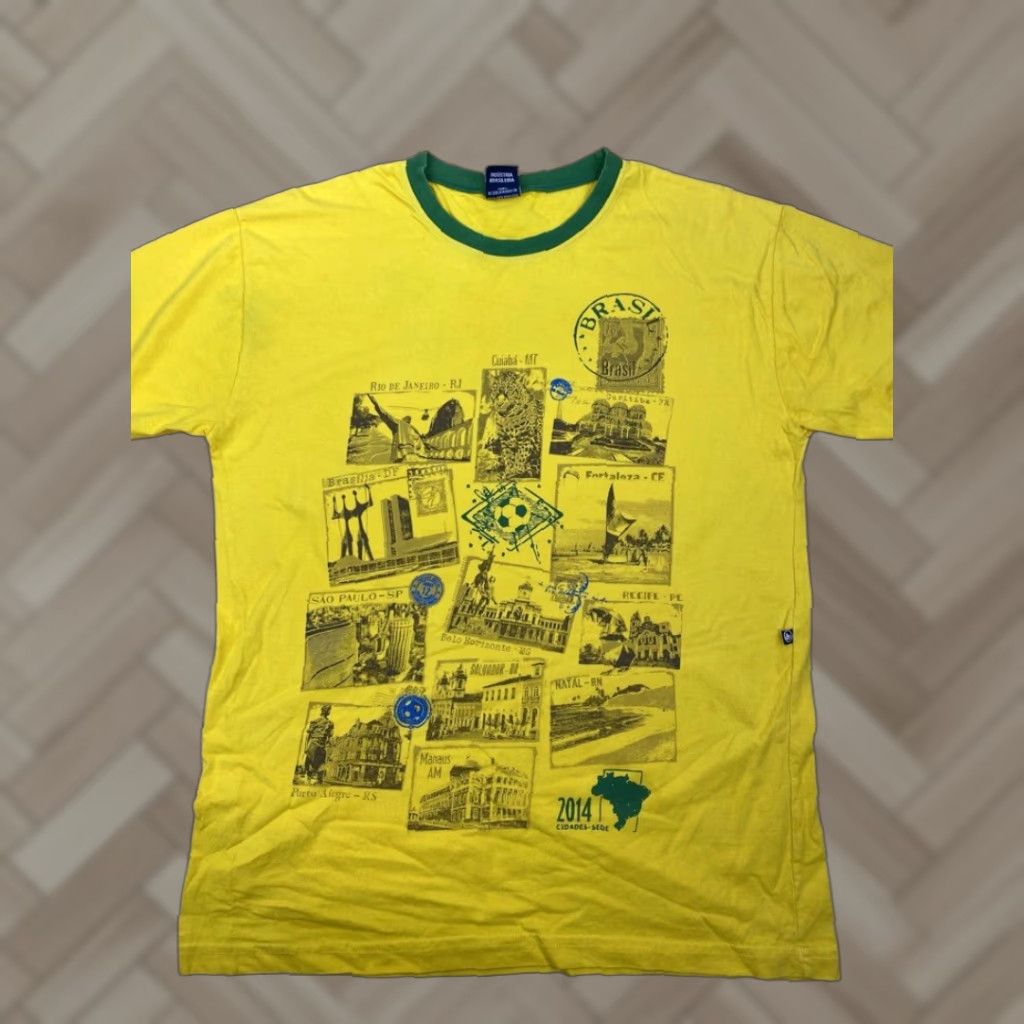 Vintage Pierim Mens T-Shirt Yellow Short Sleeve Crew Neck 2014 Size M Brazil 3155 Size US M / EU 48-50 / 2 - 1 Thumbnail