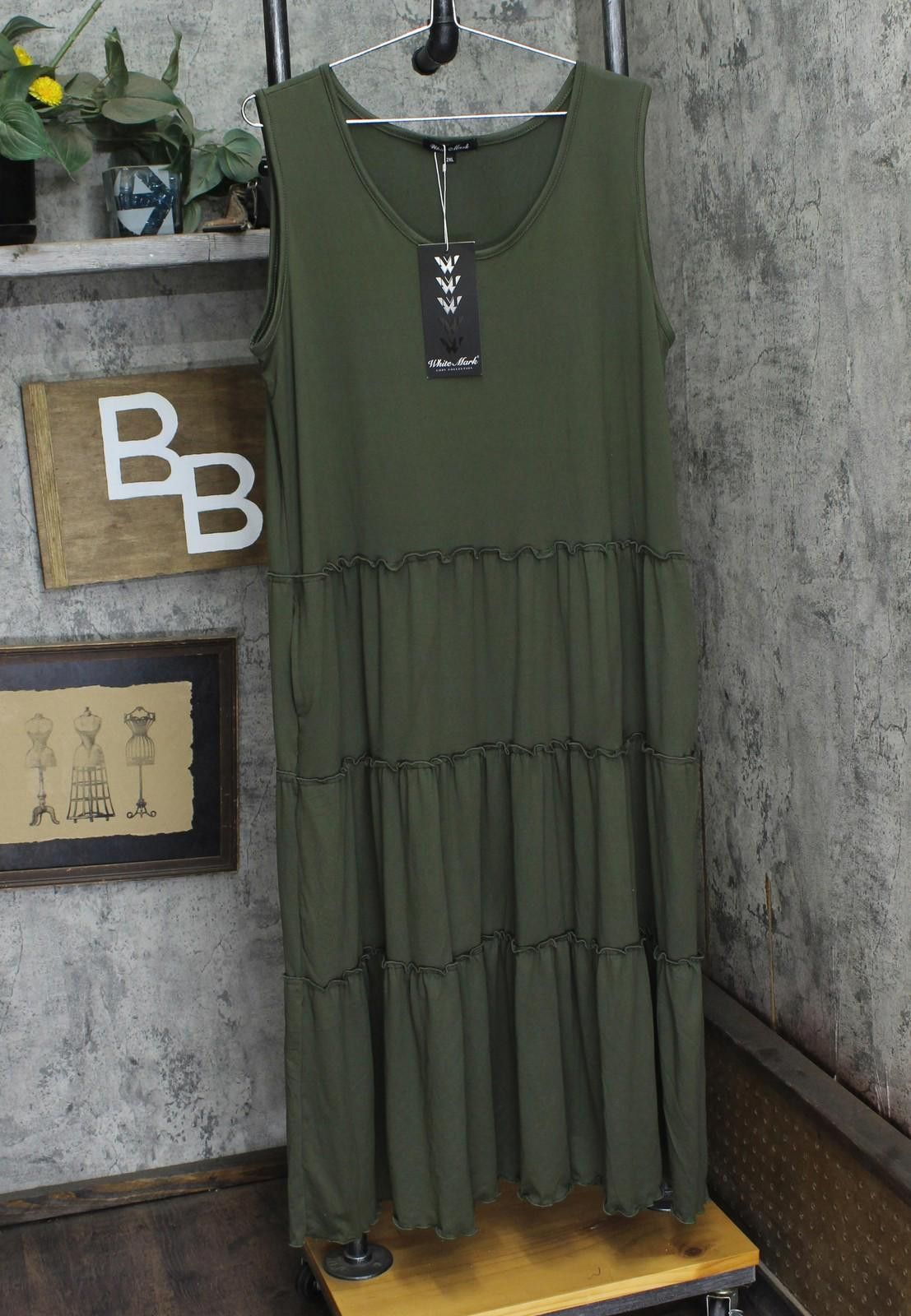 White Mark Nwt White Mark Tiered Calf Midi Dress Ps315 Olive Green 2x Size XXL / US 16-18 / IT 52-54 - 1 Thumbnail