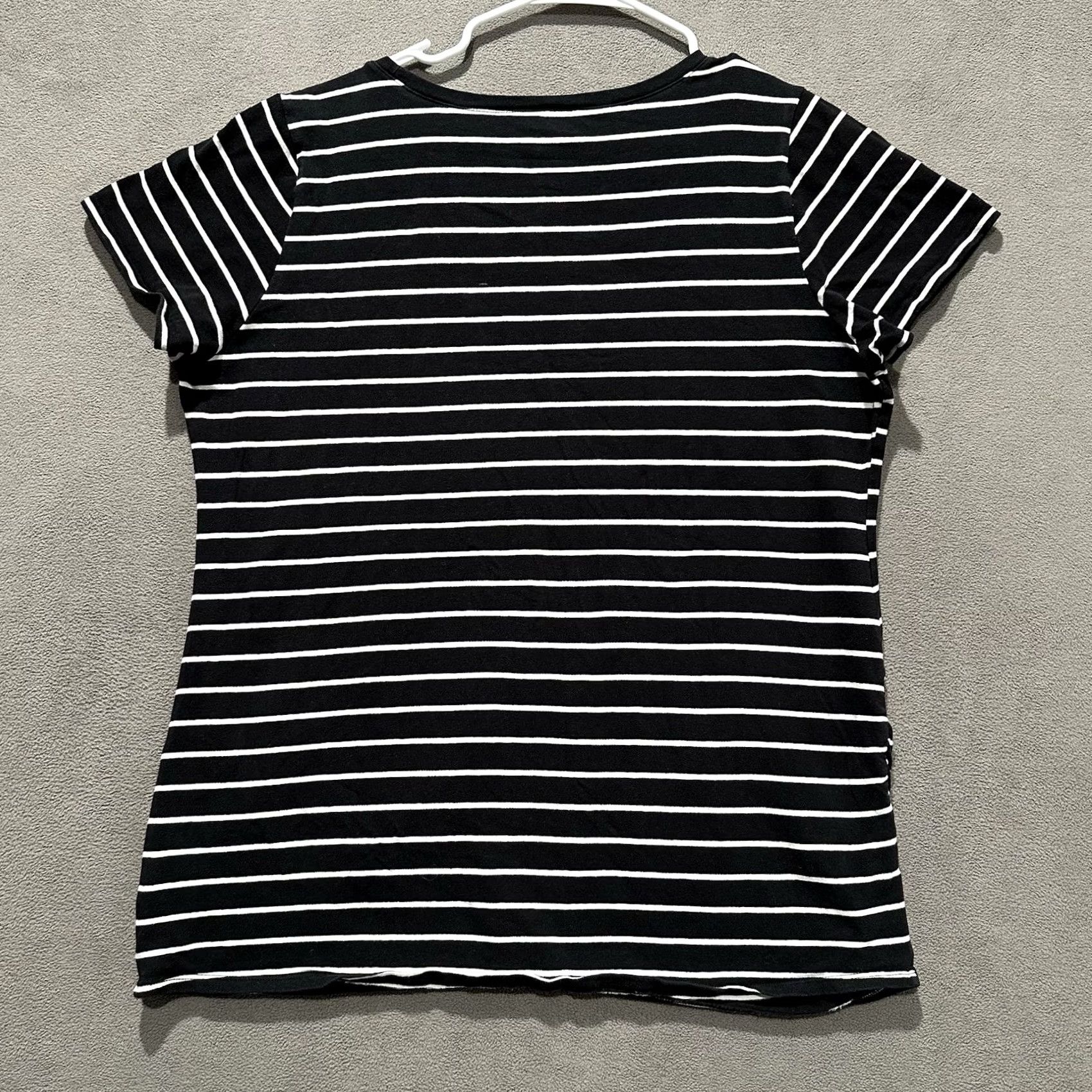 Vintage Motherhood Maternity Shirt Womens XL Black White Striped Rouched Side Size XL / US 12-14 / IT 48-50 - 2 Thumbnail