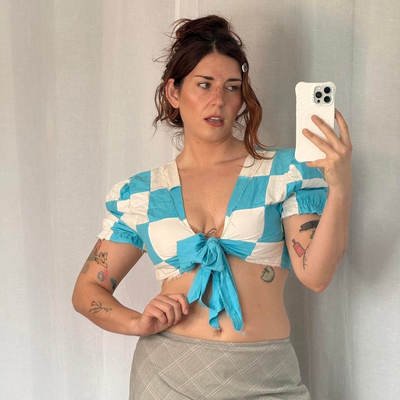 Other ⋆ clowncore blue & cream checker tie top ⋆ Size M / US 6-8 / IT 42-44 - 2 Thumbnail