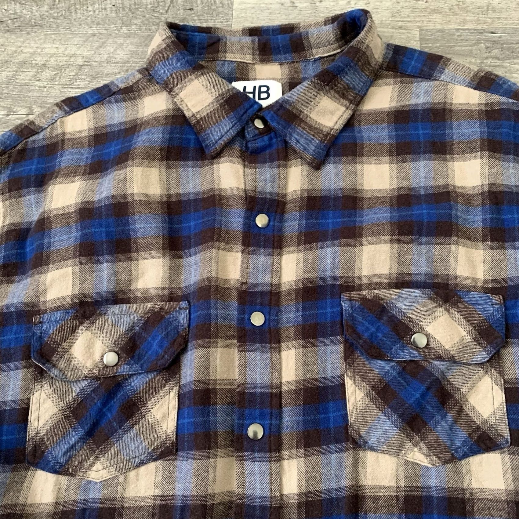 Vintage HB Harbor Bay Flannel Shirt Mens 2XLT Big & Tall Blue Brown Pearl Snap Pockets Plaid Button-Up Size US XXL / EU 58 / 5 - 6 Thumbnail