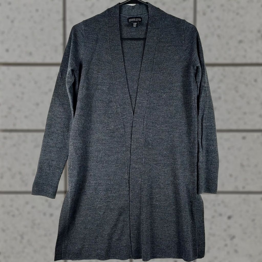Vintage Adrienne Vittadini Cardigan XS Black Merino Wool Long Open Front Women Regular Classic Sweater Size XS / US 0-2 / IT 36-38 - 1 Thumbnail