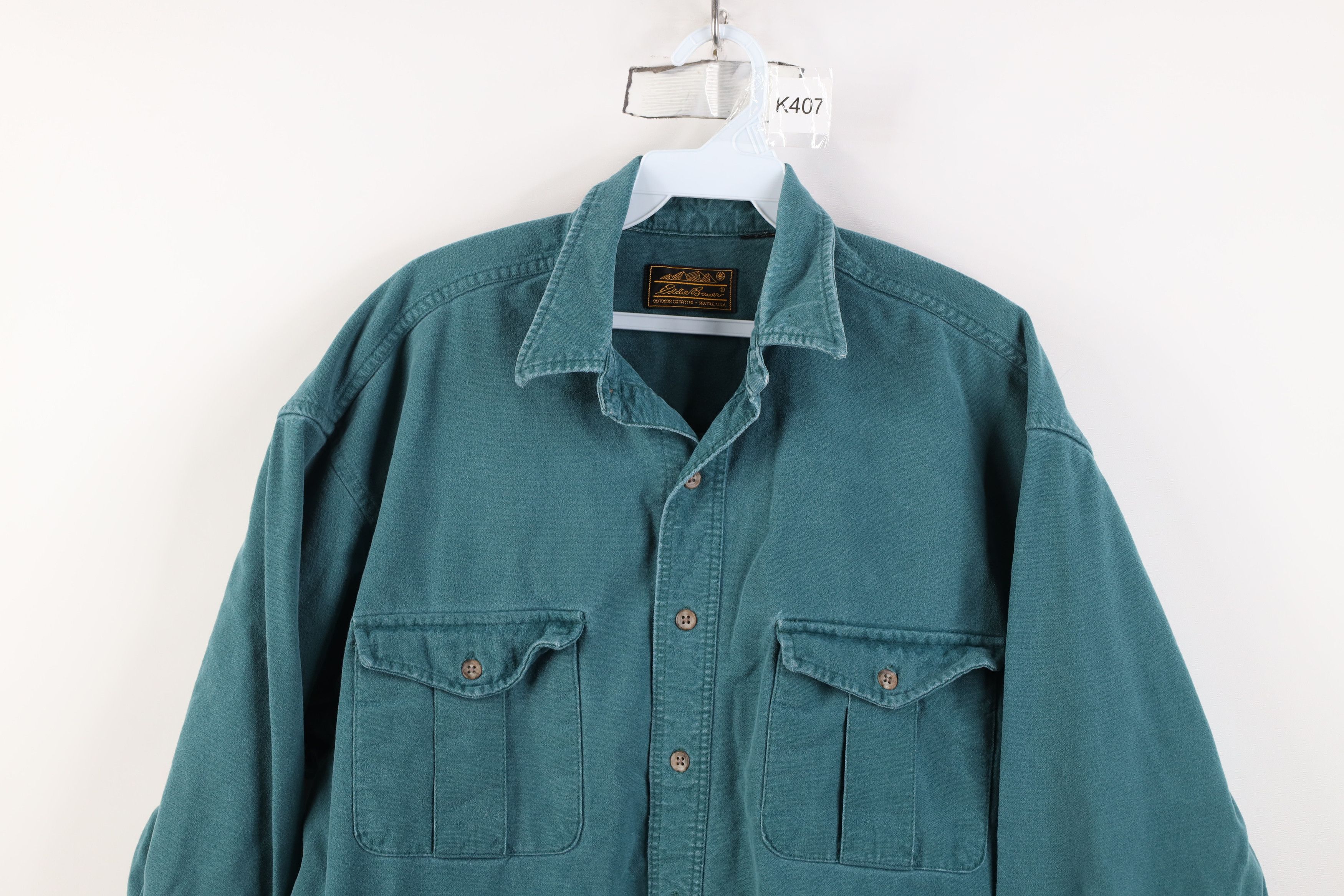 Eddie Bauer Vintage 90s Eddie Bauer Chamois Cloth Button Shirt Green USA Size US L / EU 52-54 / 3 - 2 Thumbnail