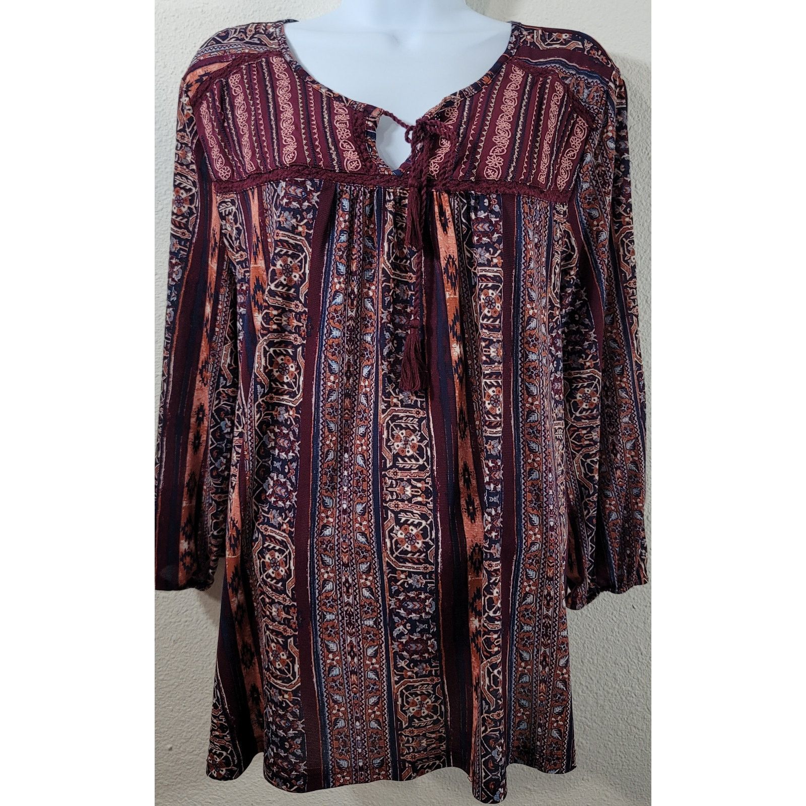 Other Style & Co Burgundy Brown Embroidered Bodice Top XL Flowy Size XL / US 12-14 / IT 48-50 - 1 Thumbnail
