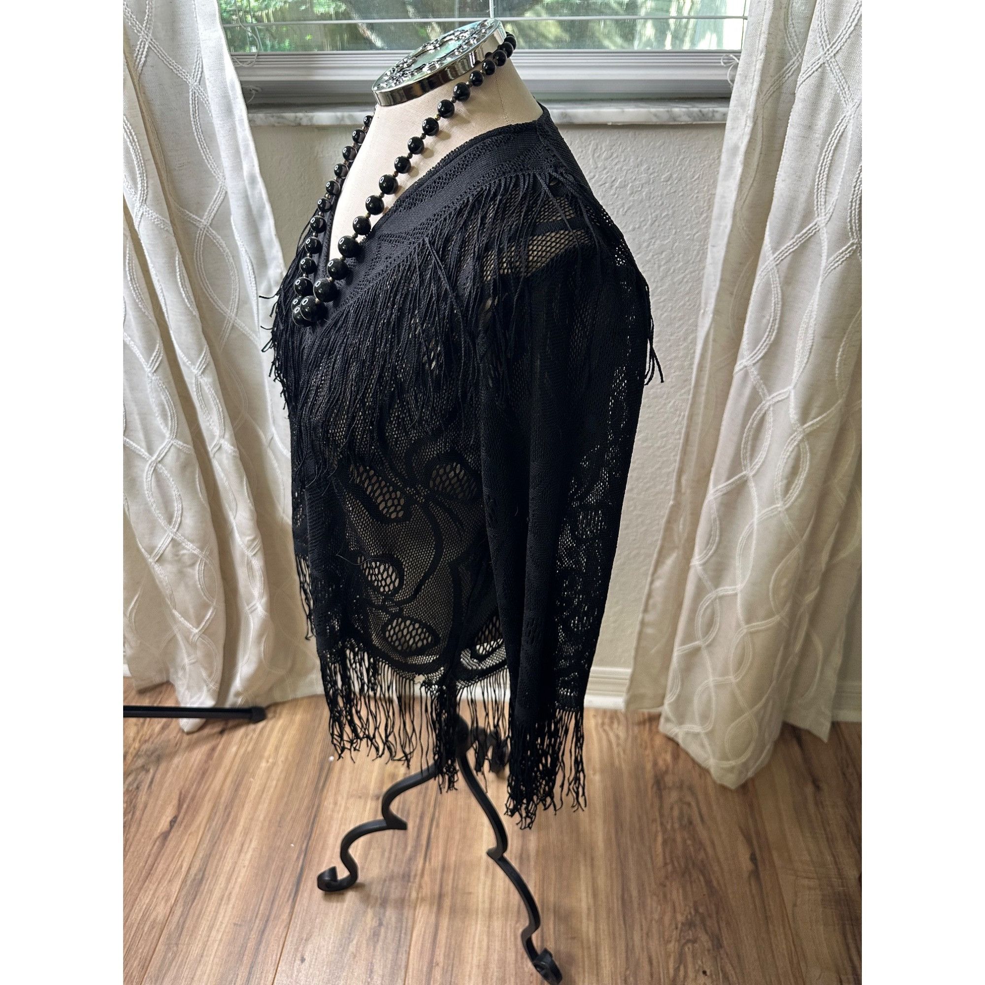 Japanese Brand VTG 1950 Black handwoven open knit blouse M floral lace Pa Size M / US 6-8 / IT 42-44 - 10 Thumbnail