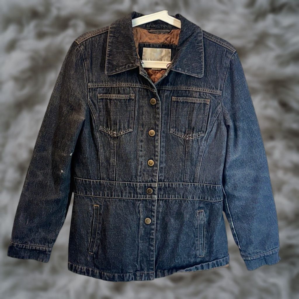 Nine West Nine West Jacket Womens Medium Black Denim Quilted Lined Notch Snap Western Jacket Size M / US 6-8 / IT 42-44 - 1 Thumbnail