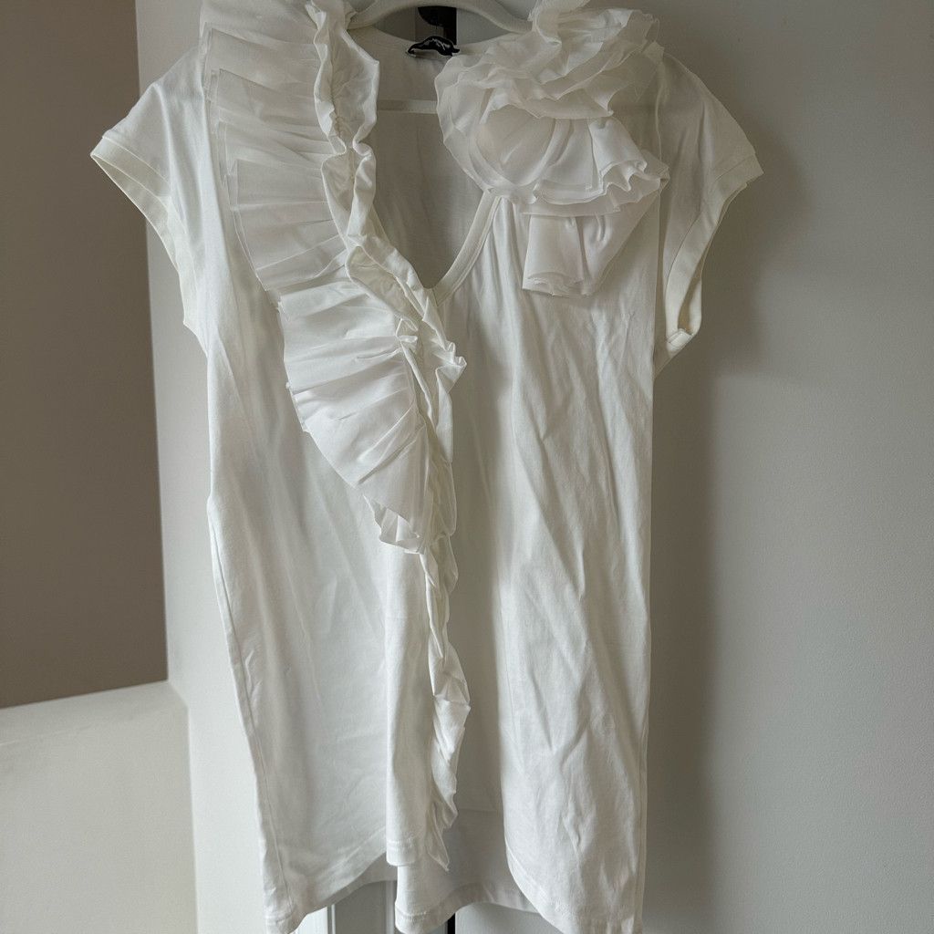 Zara Ruffle Detail Collar V-neck Long Tshirt Dress Size L / US 10 / IT 46 - 5 Thumbnail