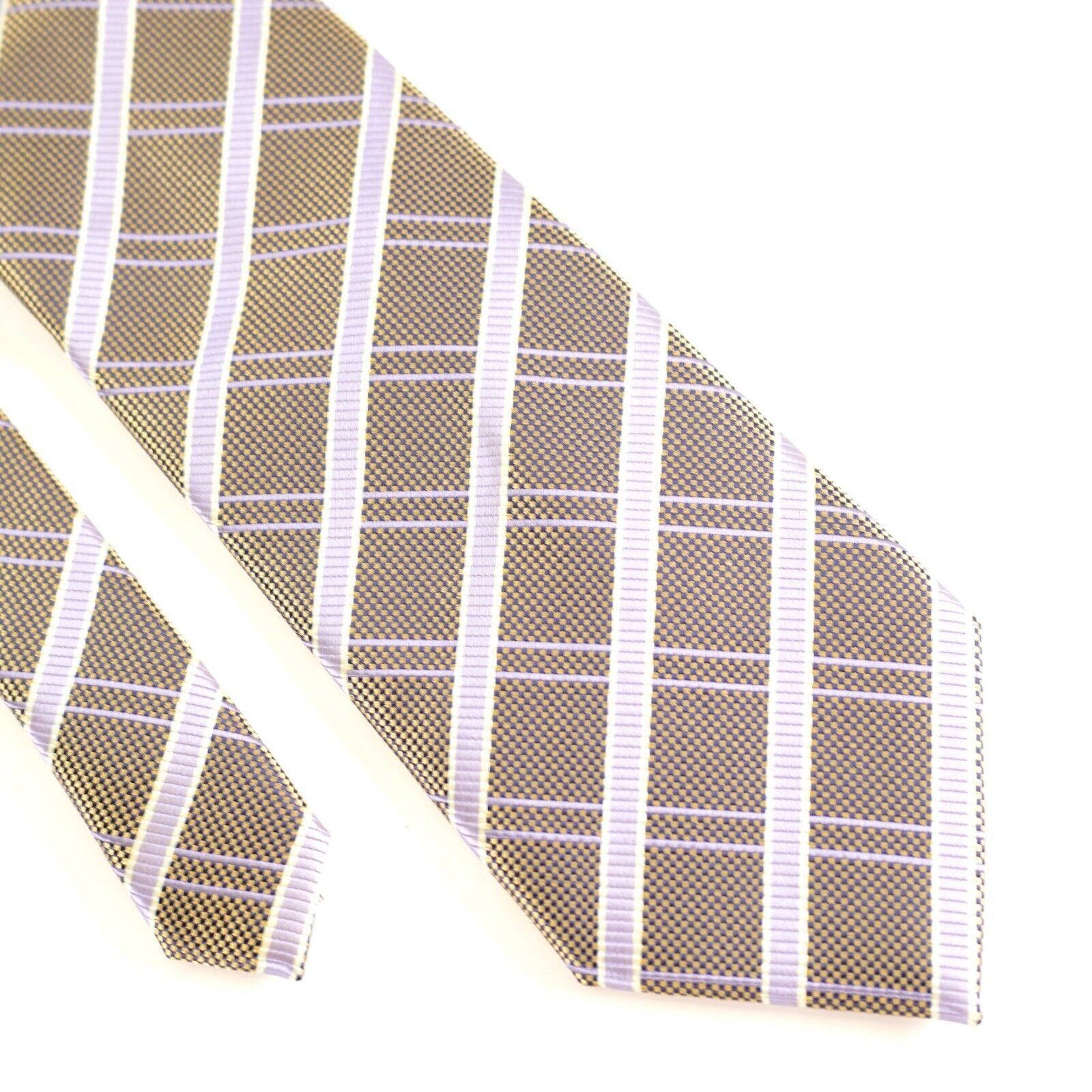 Haggar Haggar Black Gold Check Purple Striped Woven Polyester Tie Size ONE SIZE - 1 Thumbnail