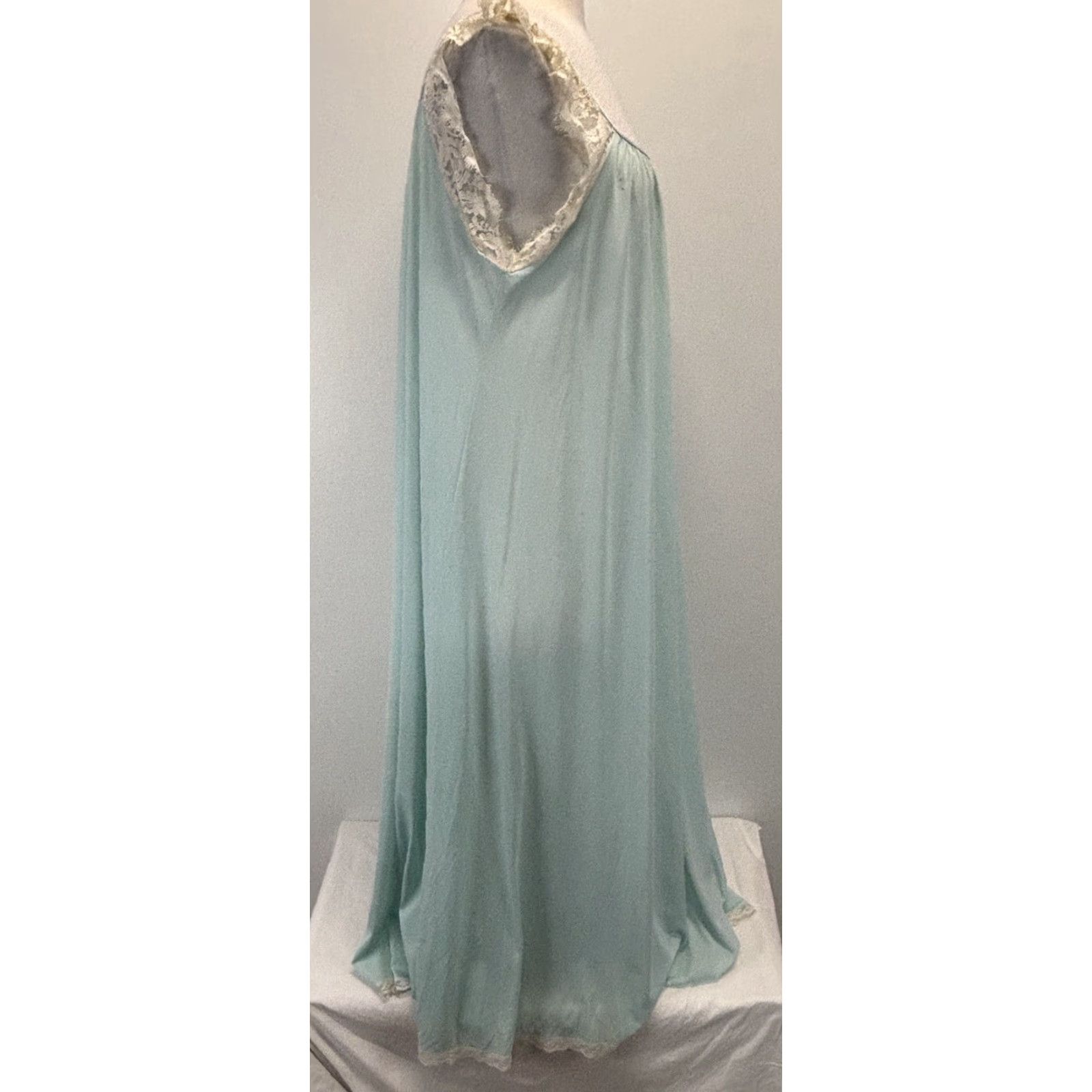 Vintage Vtg Lucie Ann Nightgown Light Blue Lace Straps Full Length 70s 46” Chest Flaws Size ONE SIZE - 4 Thumbnail