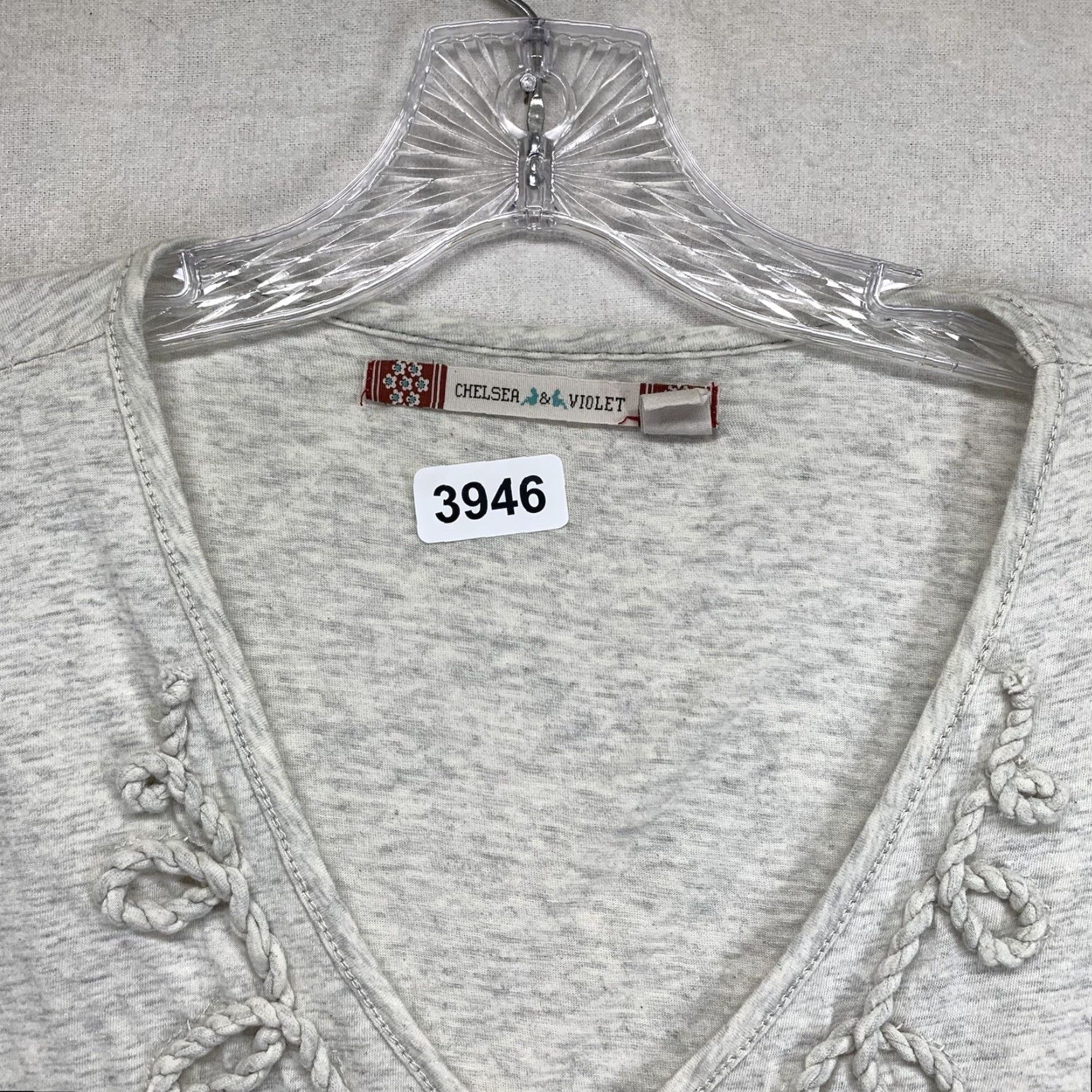Vintage Chelsea & Violet Blouse Women Large Gray V-Neck Knit Cotton Embroidered Pullover Casual Sleeve Womens Size L / US 10 / IT 46 - 4 Thumbnail