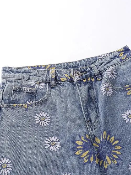 Other Retro Punk Pants Vintage Denim Floral Print Size US 32 / EU 48 - 4 Thumbnail