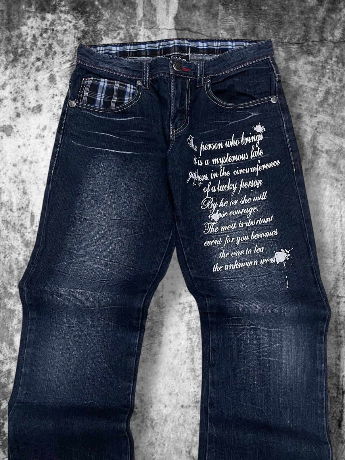 Japanese Brand Vintage 90’s Japan Designer Double Focus ‘Poetry’ Denim Size US 29 - 5 Thumbnail
