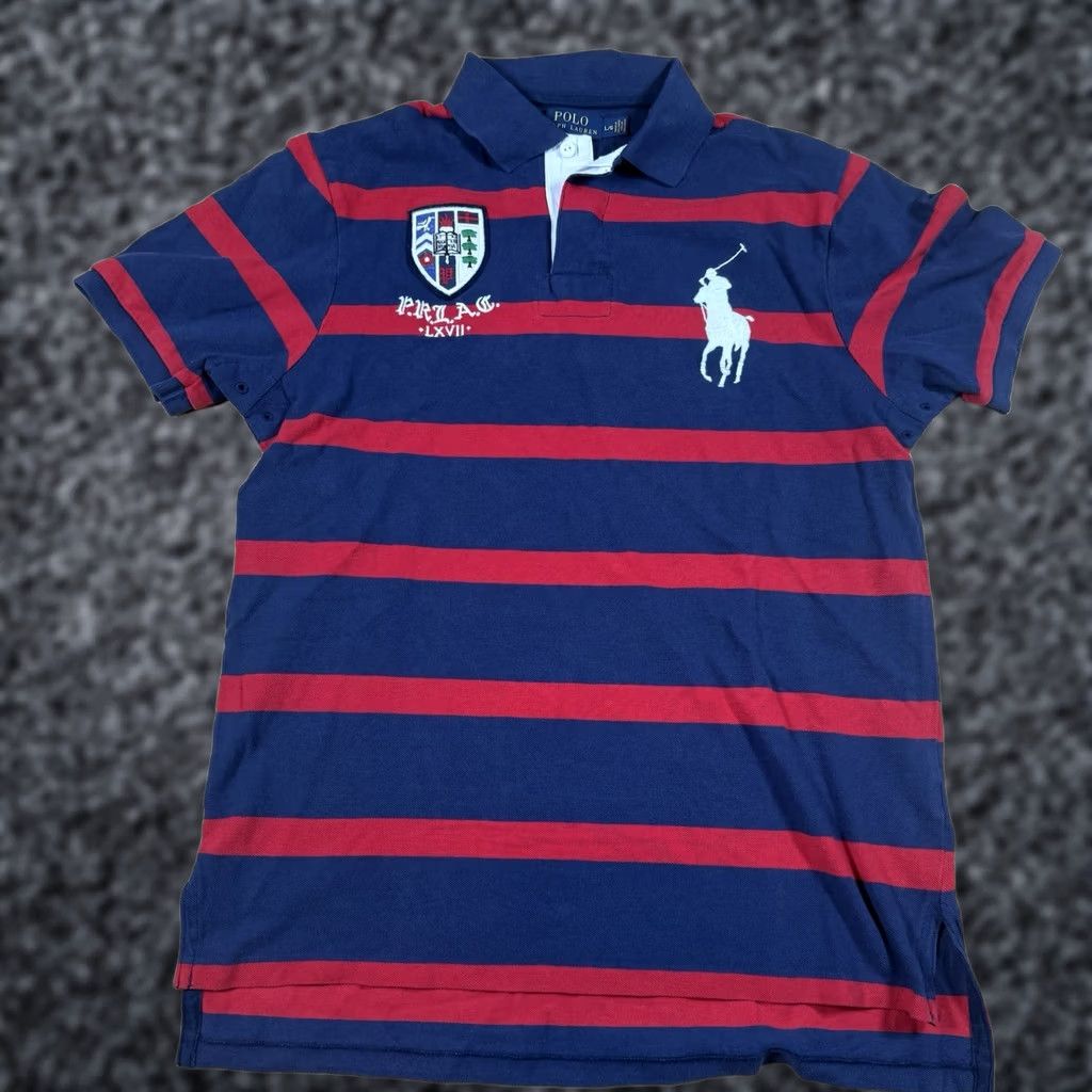 Polo Ralph Lauren Polo Ralph Lauren Shirt Mens XL Blue Rugby Big Pony Flag Crest Striped Embroidered Size US XL / EU 56 / 4 - 1 Thumbnail