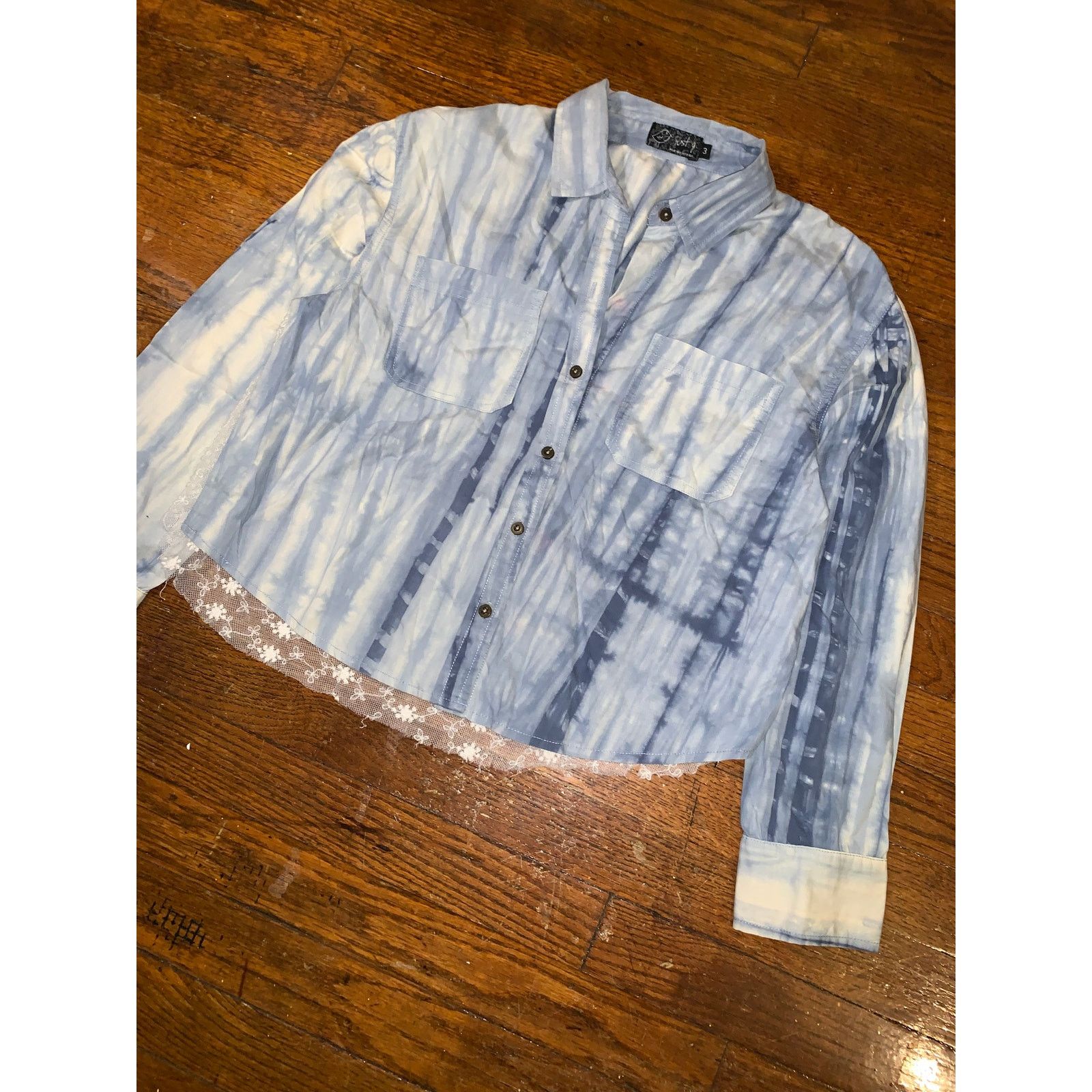 Other Y2K Just G Blue Tie Dye Lace Back Button Up Womens Size 3 Size S / US 4 / IT 40 - 1 Thumbnail