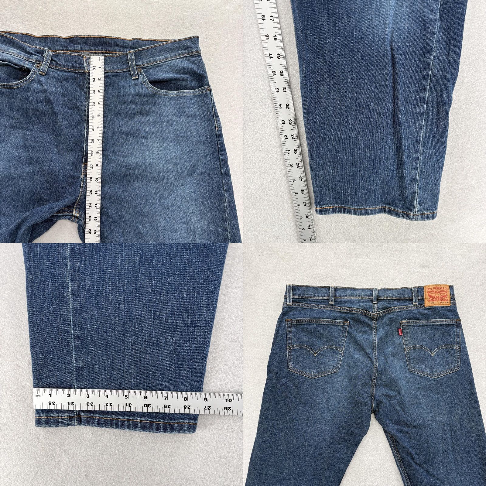 Levi's Levis 505 Jeans Mens 40x30 Blue Medium Wash Regular Straight Stretch Denim Pants Size US 40 / EU 56 - 8 Thumbnail