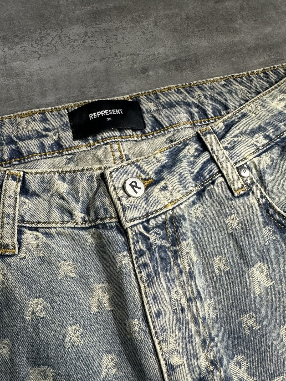 Represent Clo. Represent R3 Monogram Baggy Denim - Stone Wash Size US 33 - 3 Thumbnail