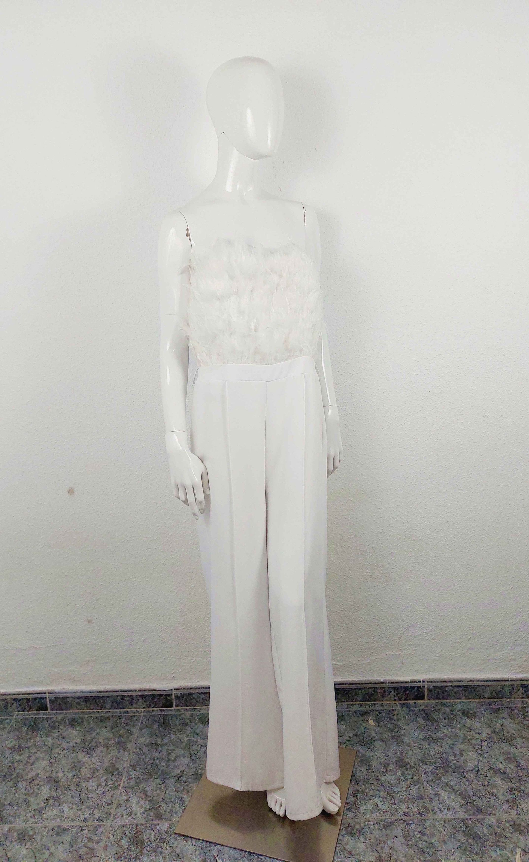 plein sud Plein Sud Faycal Amor White Feather Jumpsuit Dress Size 32" / US 10 / IT 46 - 2 Thumbnail
