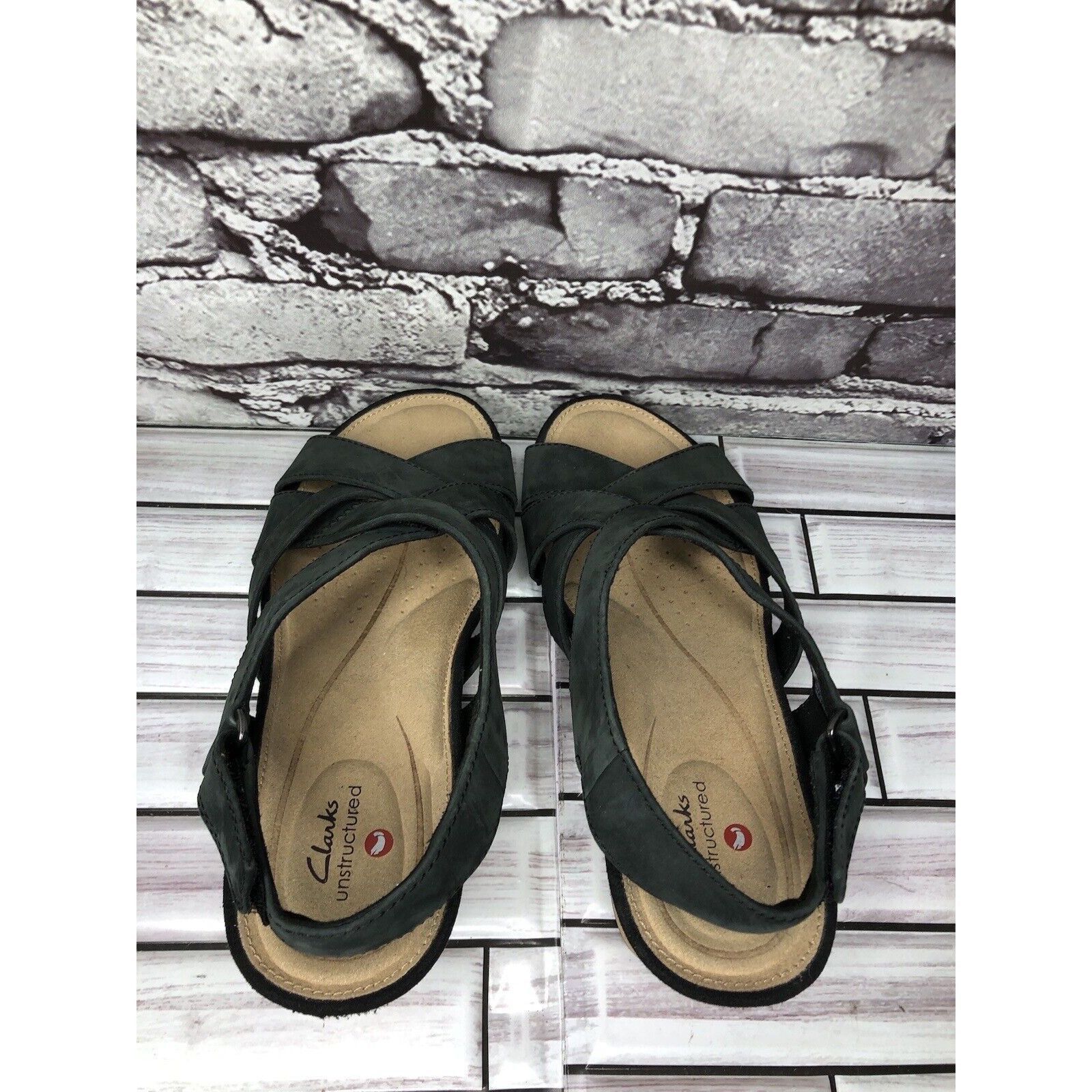 Clarks Clarks Unstructured Black Leather Criss Cross Strap Cork Wed Size US 7 / IT 37 - 4 Thumbnail