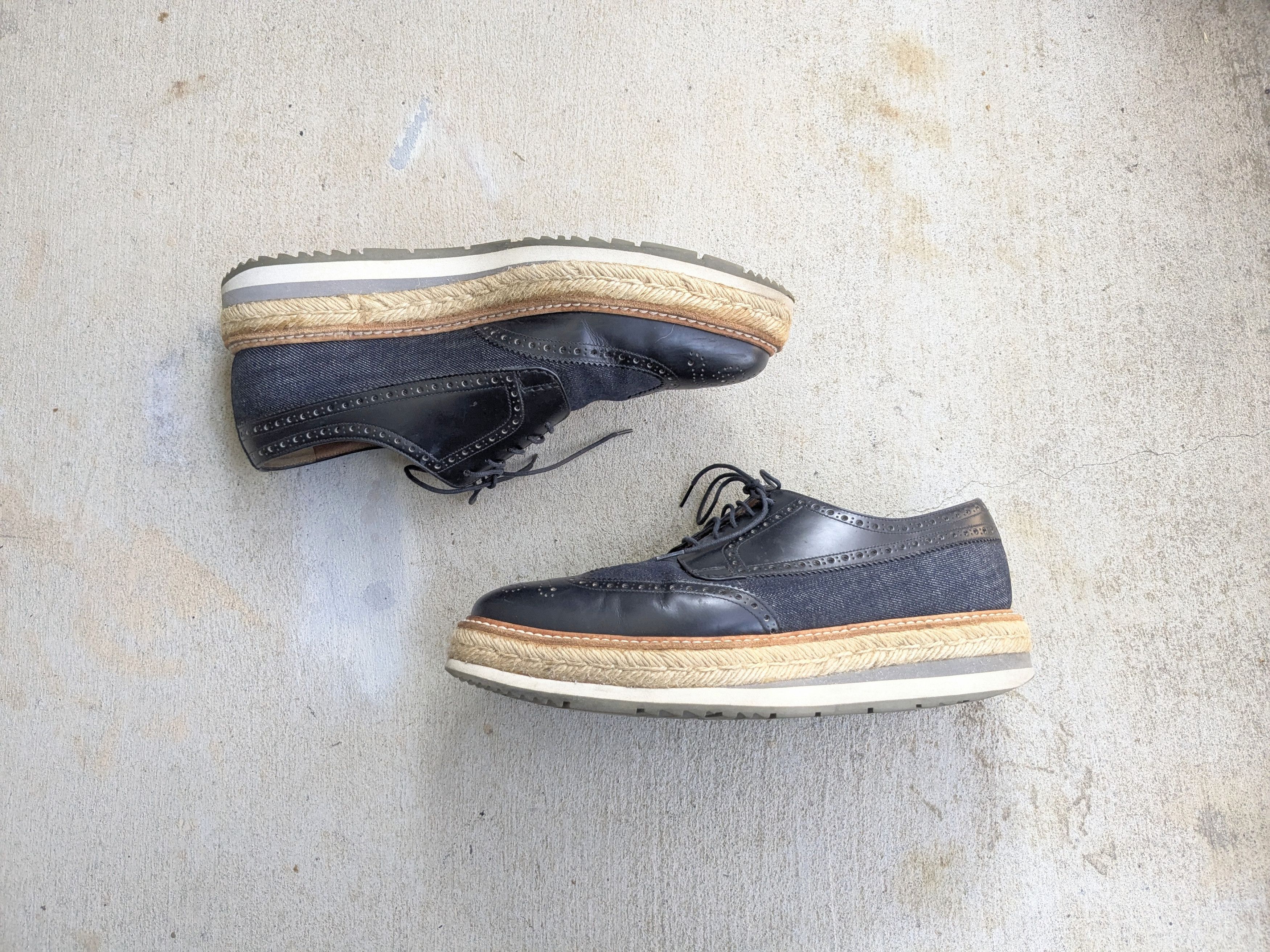 Prada Prada Brogues Wingtip Sneakers 9 Canvas Leather Platform Size US 9 / EU 42 - 1 Thumbnail