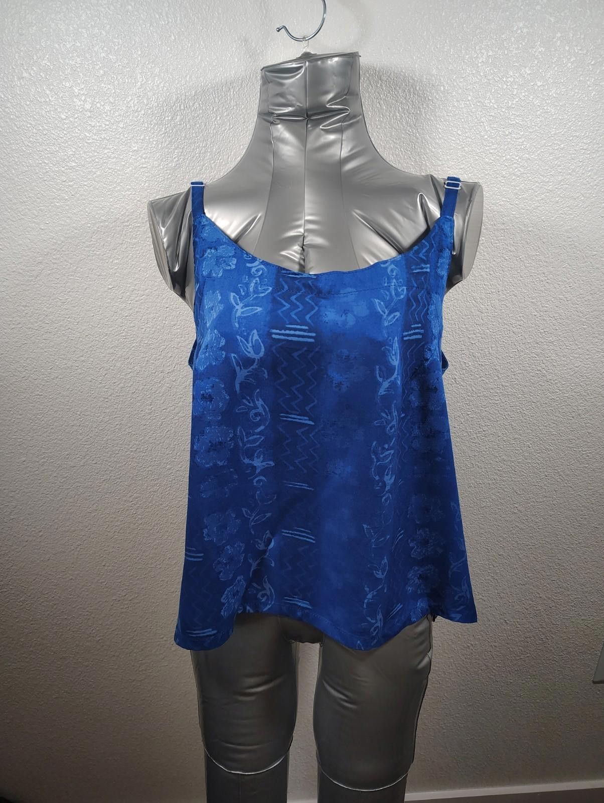 Designer Blue Floral Top Far Away Rayon Summer Spring Adjustable Size L / US 10 / IT 46 - 1 Thumbnail