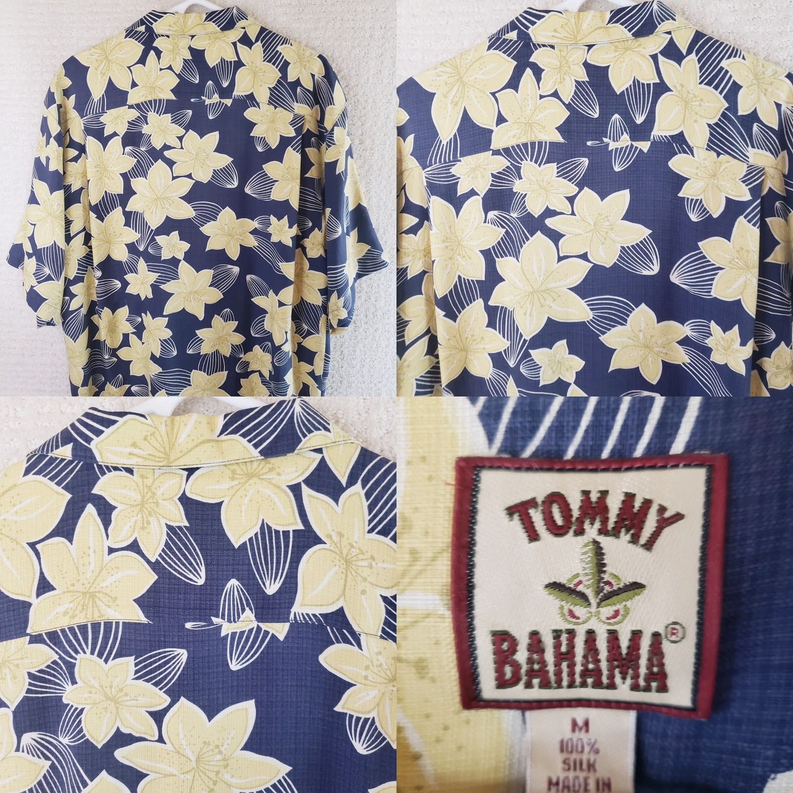Tommy Bahama VINTAGE Tommy Bahama Shirt Men L Navy Blue Yellow Floral Silk Relaxed Button Up S. S. Size US L / EU 52-54 / 3 - 8 Thumbnail