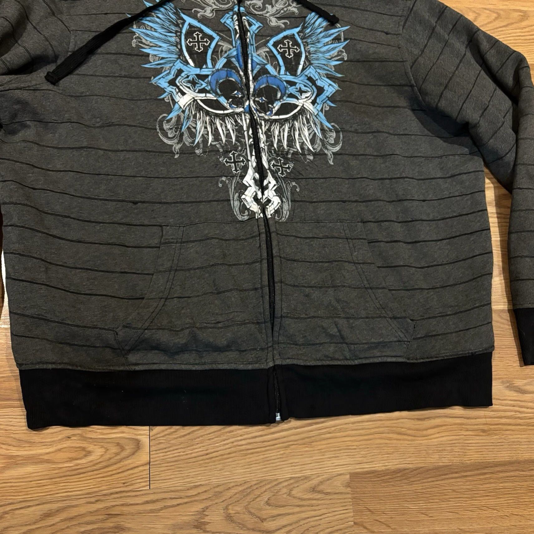 Vintage VINTAGE No Boundaries AOP Cross Hoodie Y2K Sherpa Mall Goth Grunge Affliction Size XL Gray Mens Regular Full Zip Hooded Logo Print""" Size US XL / EU 56 / 4 - 3 Thumbnail
