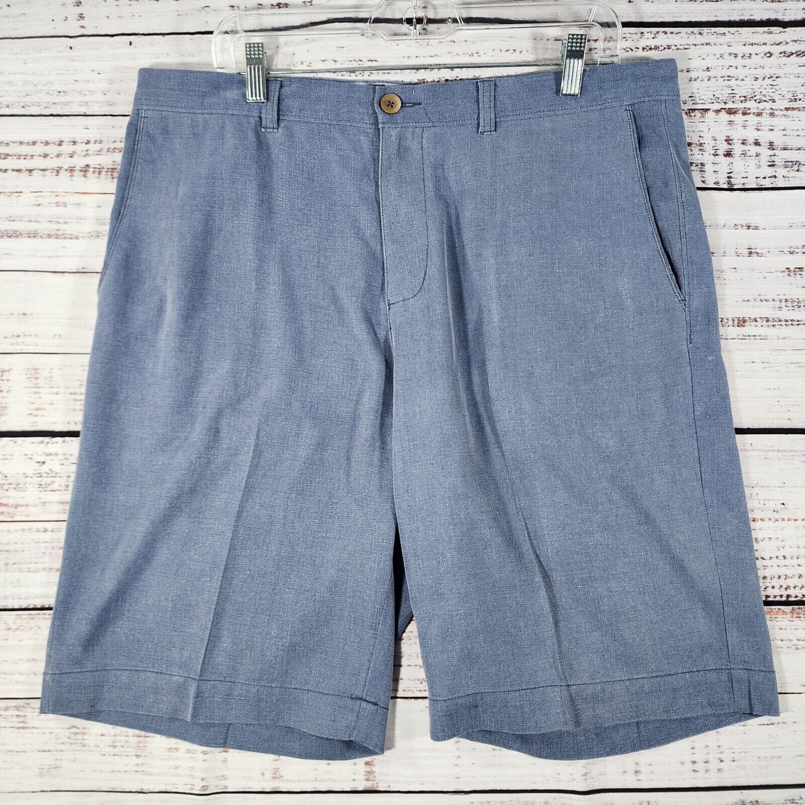 Tommy Bahama Tommy Bahama Shorts Blue Herringbone Silk Cotton Blend 36x10 Size US 36 / EU 52 - 1 Thumbnail