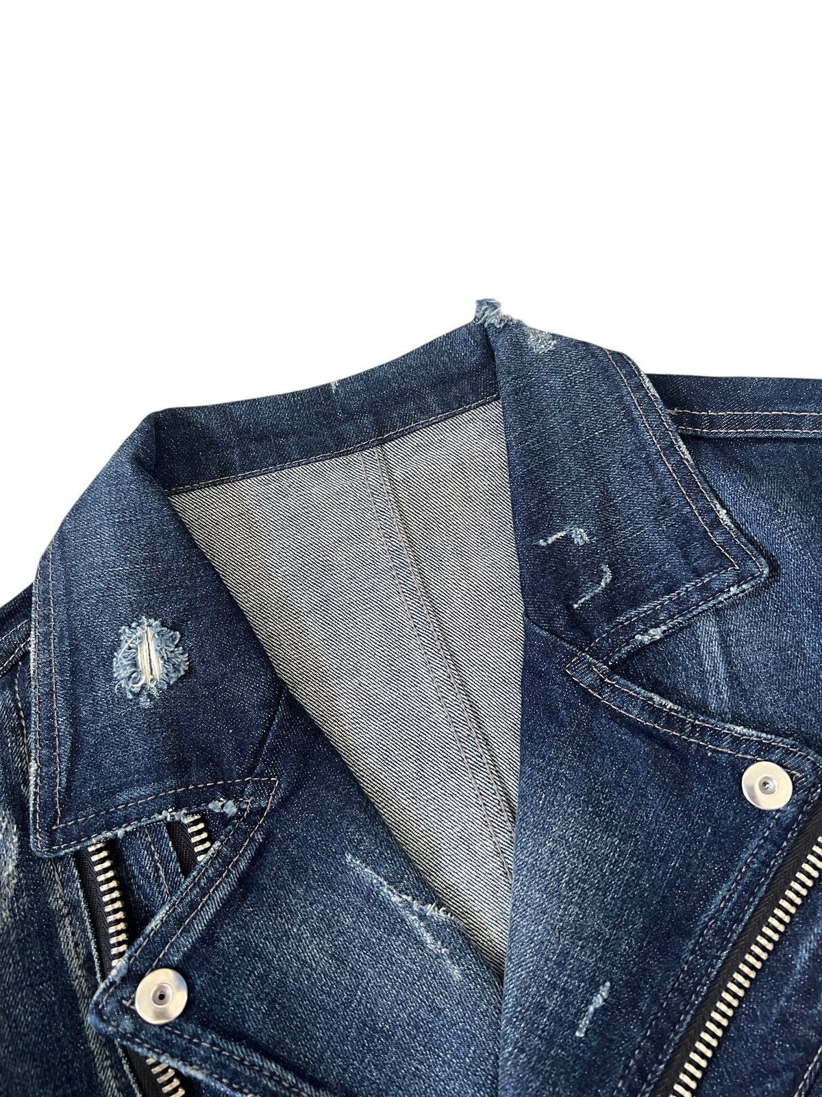 Japanese Brand Semantic Design Damaged Double Collar Denim Jacket Size US S / EU 44-46 / 1 - 8 Thumbnail