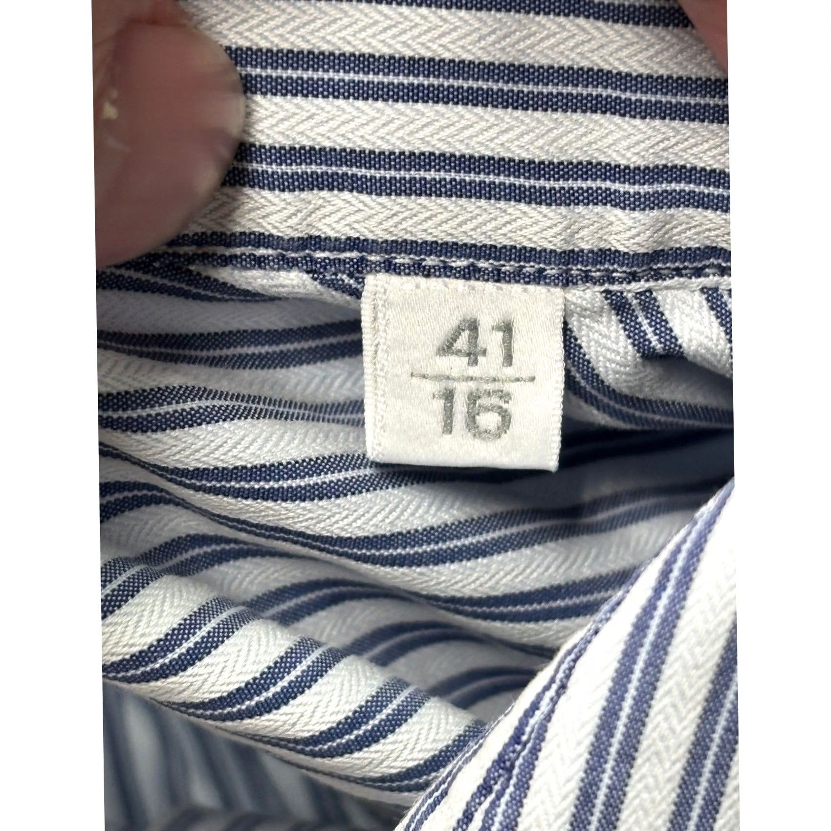 Ermenegildo Zegna Ermenegildo Zegna Dress Shirt Blue White Striped Herringbone 16 41 16 in Regular Mens Shirt Size 42R - 5 Thumbnail