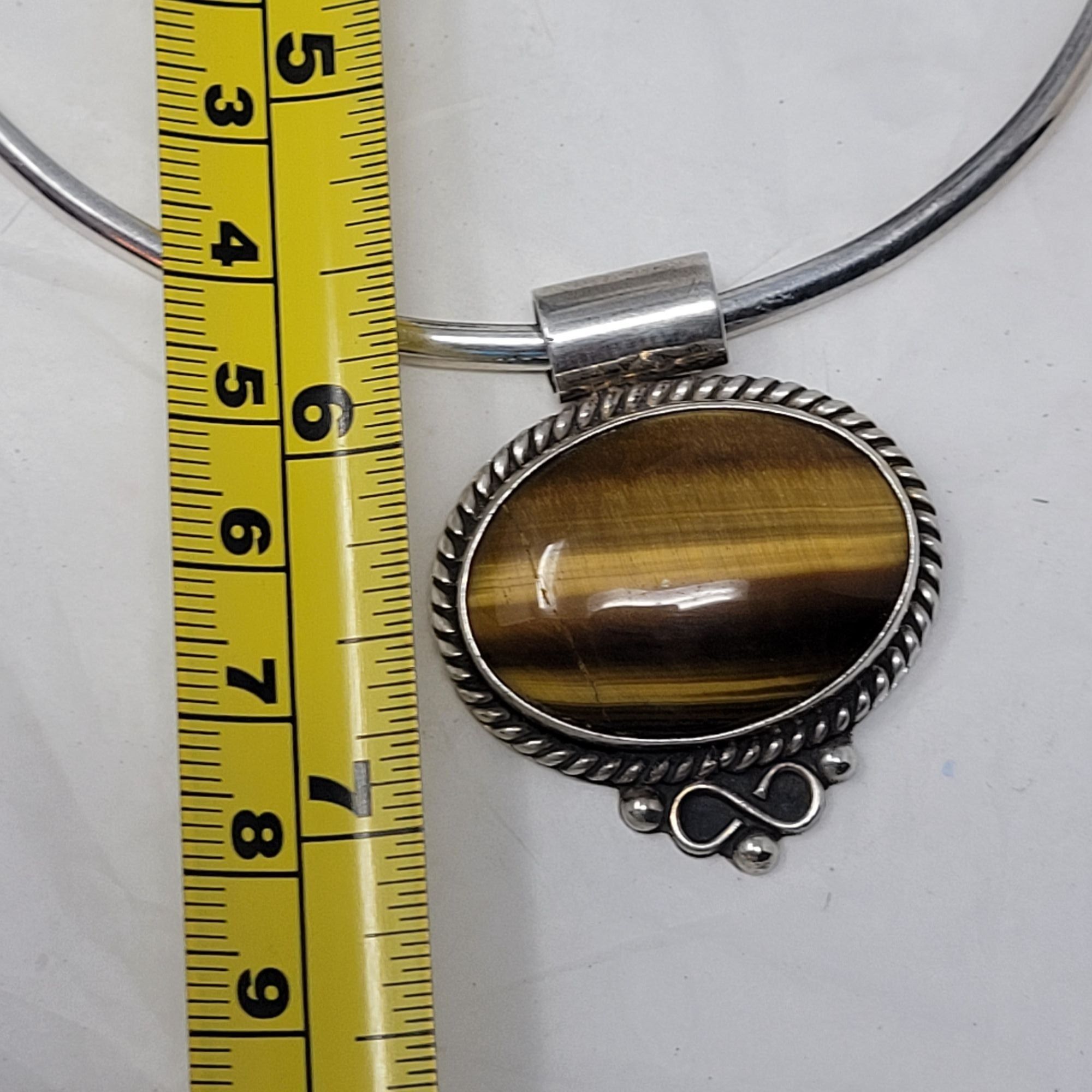 Handmade Signed 925 Artisan Tigers Eye Oval Pendant Silver Torque Cho Size ONE SIZE - 11 Thumbnail