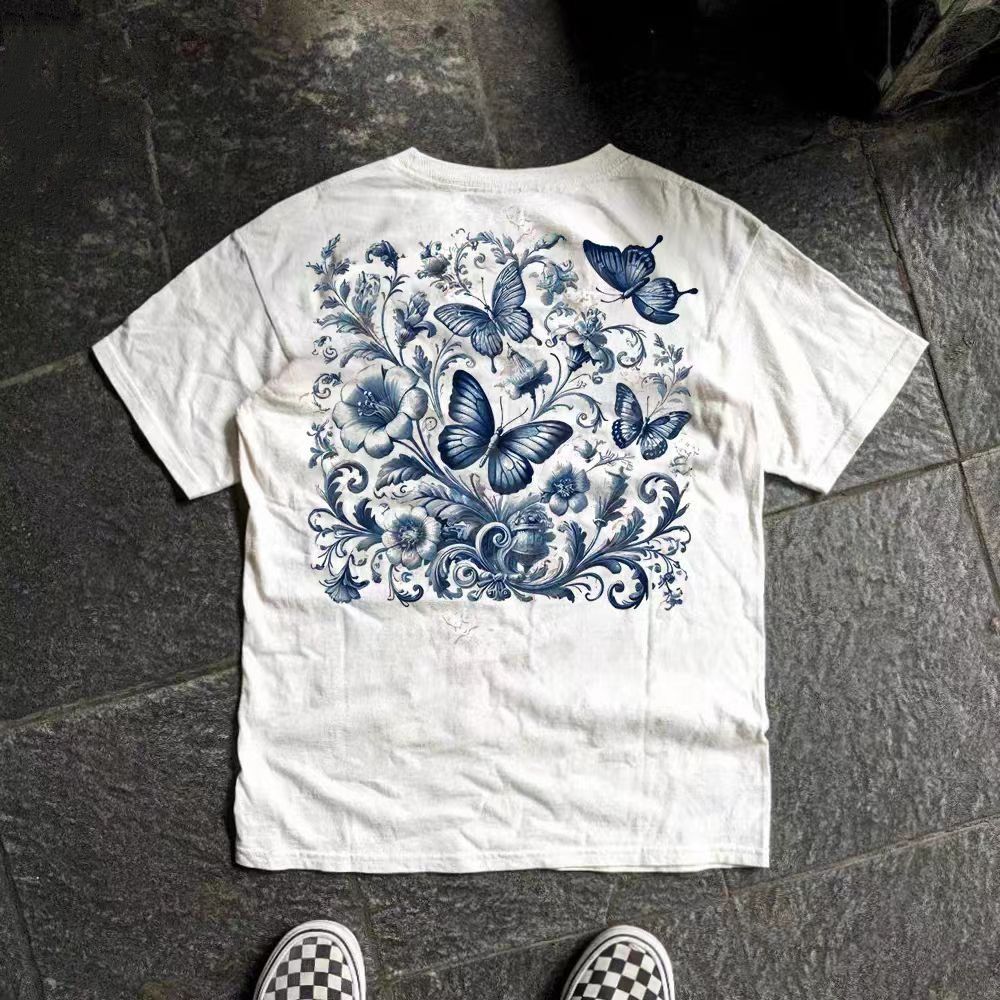 Vintage Butterfly Pattern Casual Retro Cotton T-shirt Size US M / EU 48-50 / 2 - 1 Thumbnail