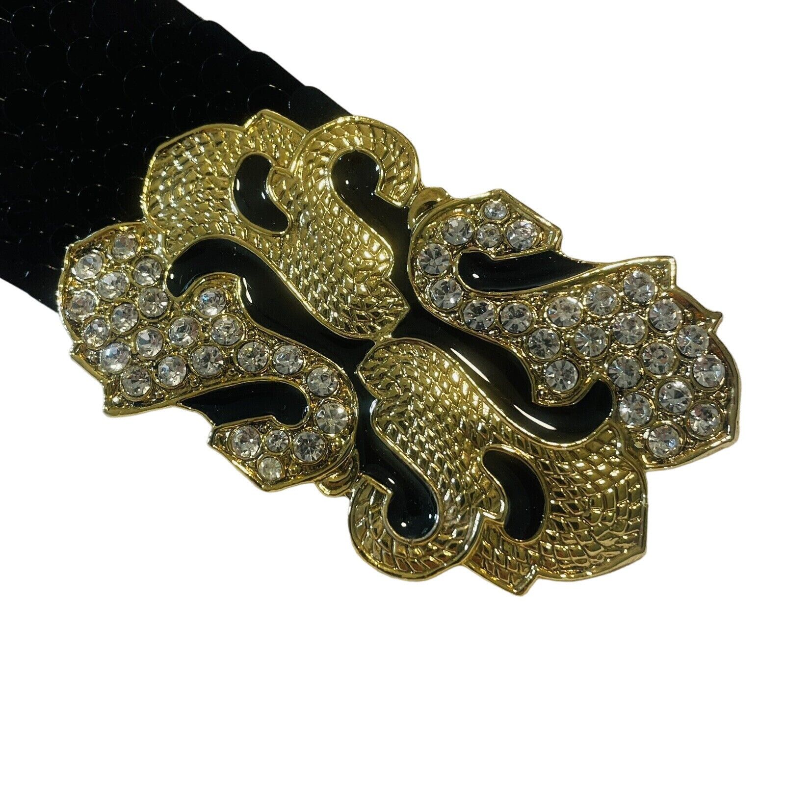 Vintage Vintage Gantos S Black Sequence Belt W Gold Bling Buckle Str Size ONE SIZE - 5 Thumbnail