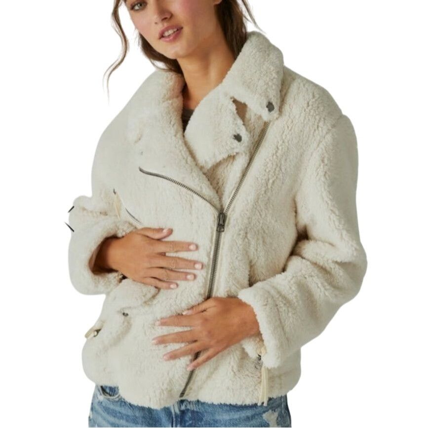 Lucky Brand Lucky Brand Ivory Vegan Faux Shearling Sherpa Moto Jacket Wo Size L / US 10 / IT 46 - 2 Thumbnail