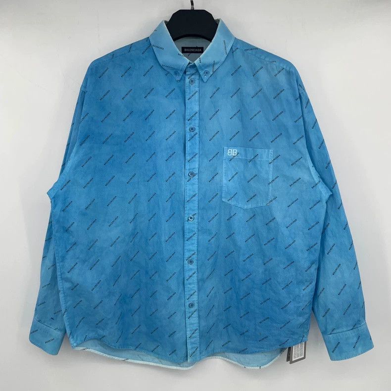 Balenciaga Balenciaga Blue Printed Shirt Size US M / EU 48-50 / 2 - 1 Thumbnail