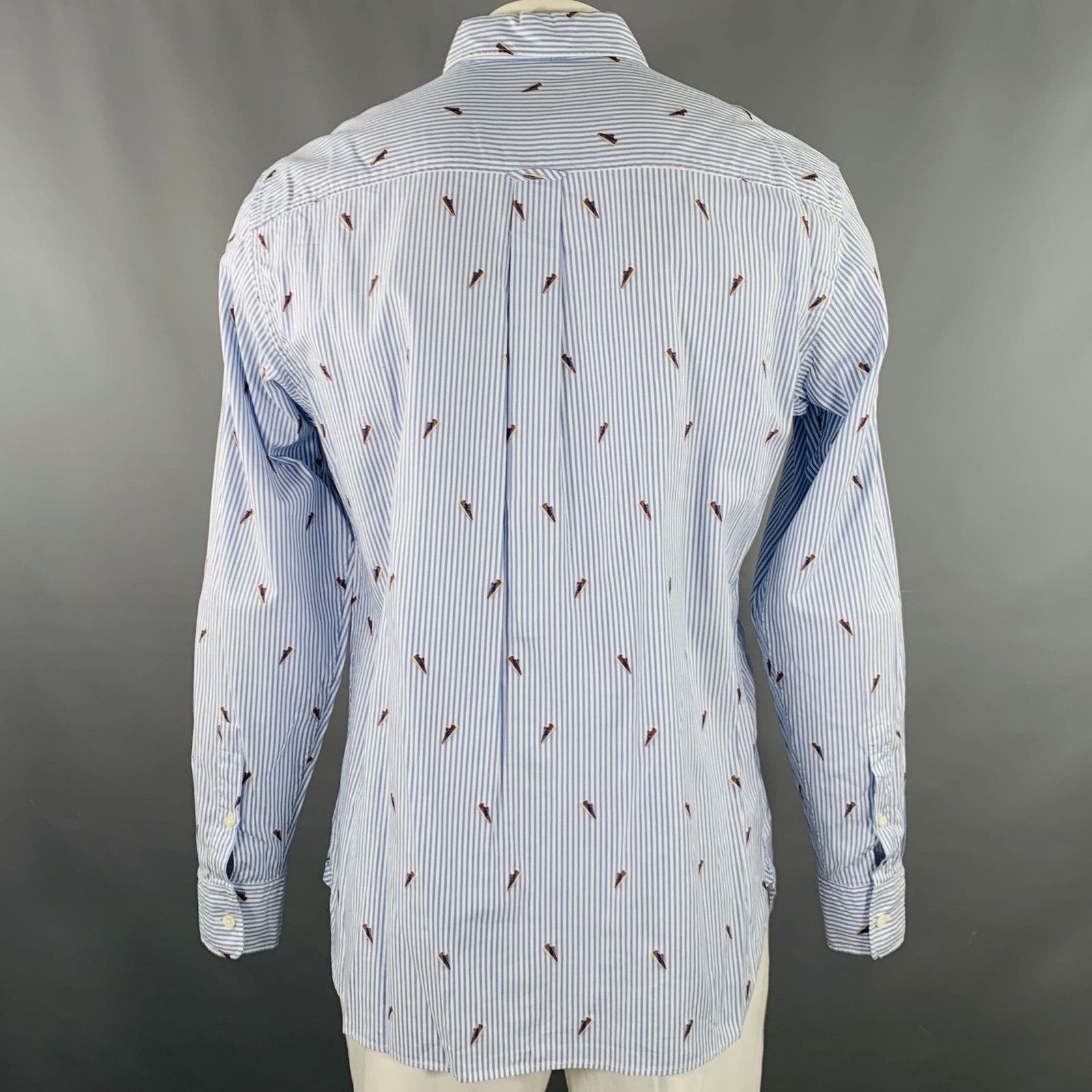 Z Zegna Blue White Stripe Cotton One Pocket Long Sleeve Shirt Size US XL / EU 56 / 4 - 4 Thumbnail