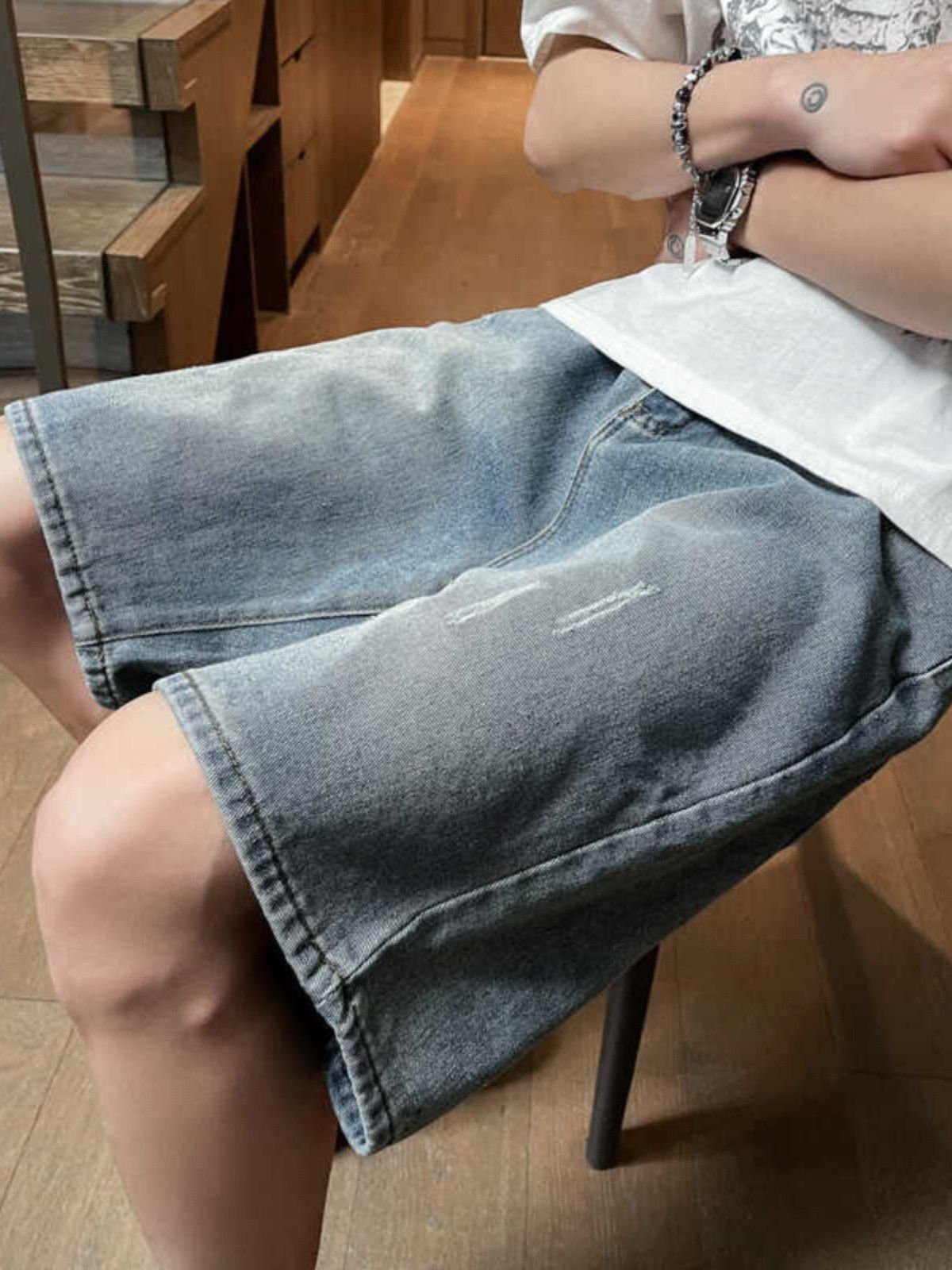 Japanese Brand × Jean Retro washed straight leg denim shorts Size US 32 / EU 48 - 3 Thumbnail