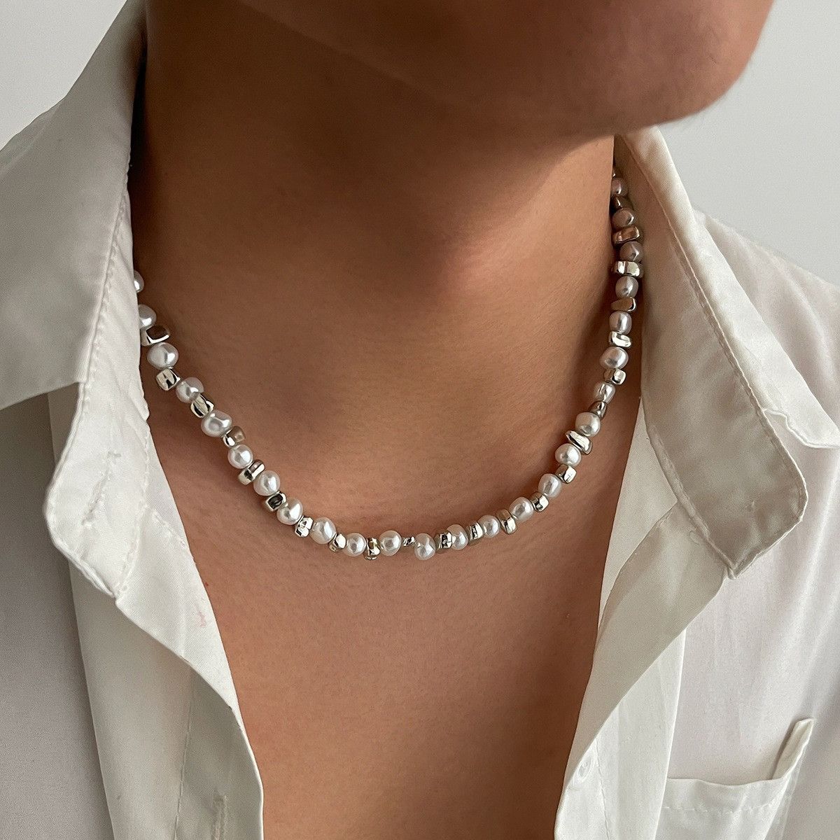 Vintage Casual Geometric Pearl Beaded Necklace Size ONE SIZE - 3 Thumbnail