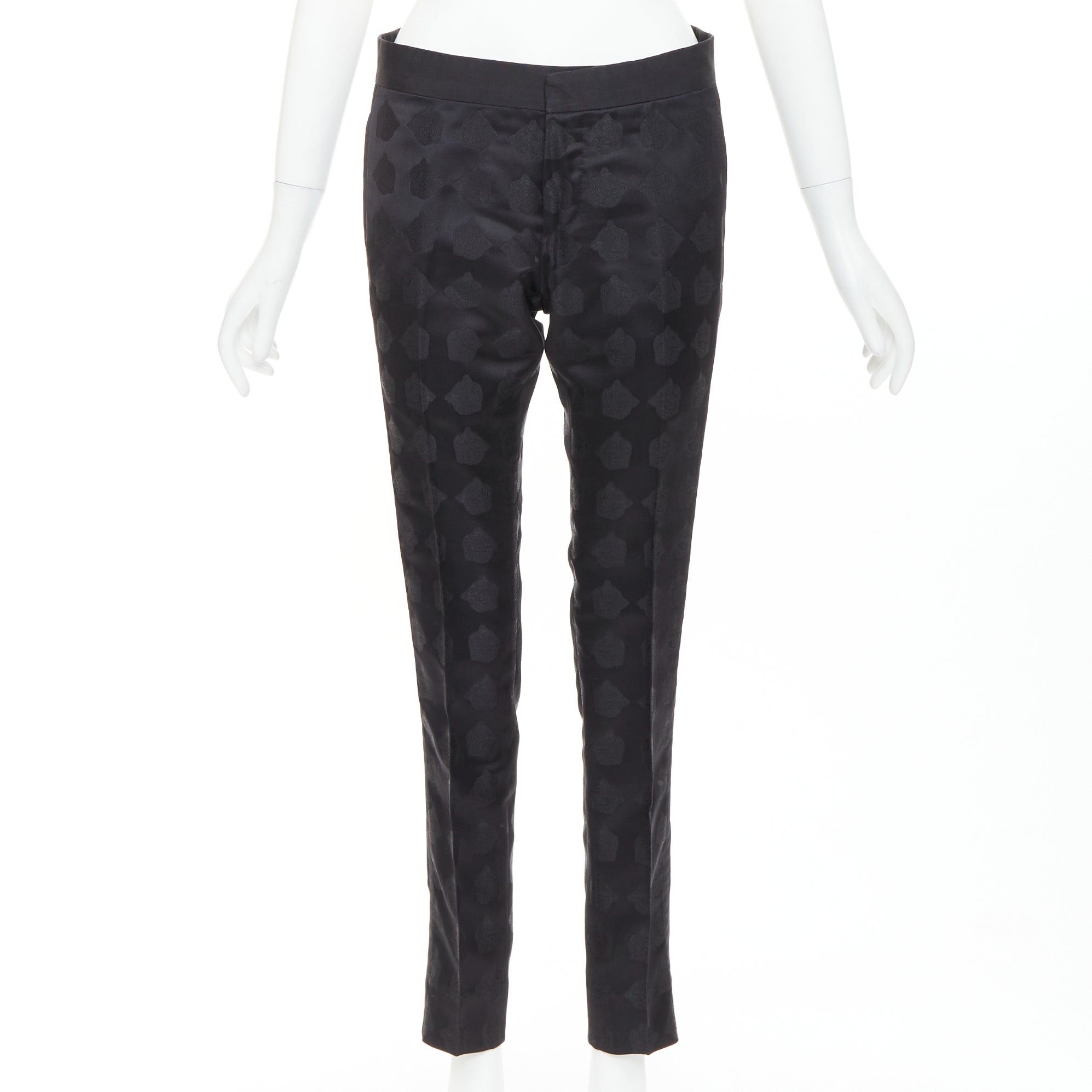 Gucci GUCCI black silk blend tiger head jacquard mid waist cropped dress pants IT44 XS Size US 26 / EU 42 - 1 Thumbnail