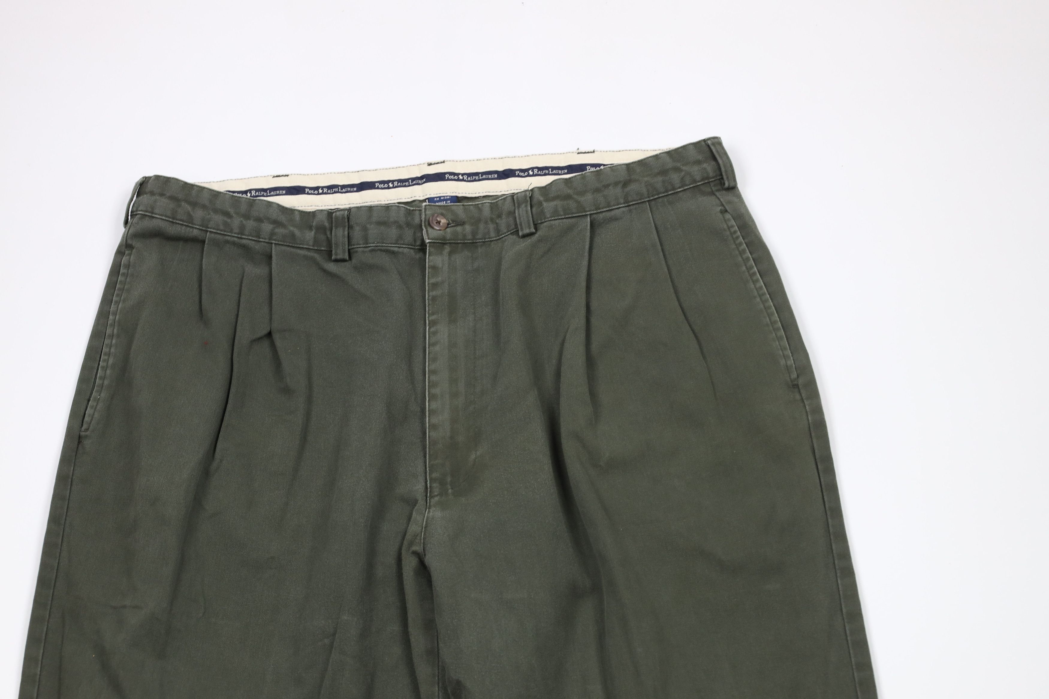 Ralph Lauren × Vintage Vintage 90s Ralph Lauren Wide Leg Chino Pants Green Cotton Size US 38 / EU 54 - 2 Thumbnail