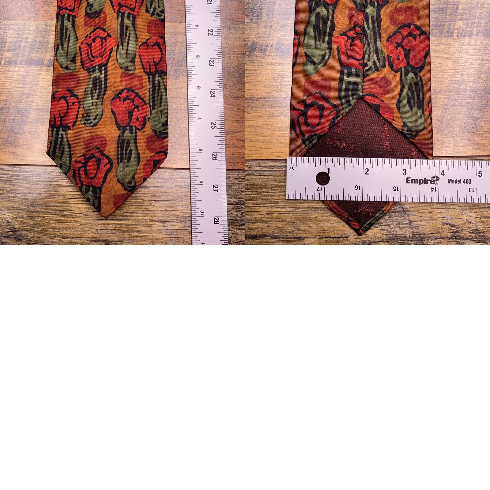 Banana Republic VINTAGE Banana Republic Tie Men Silk Brown Floral Italy Rose Short One Size Classic Pointed Adjustable Abstract Pattern Brown Silk Tie Size ONE SIZE - 8 Thumbnail