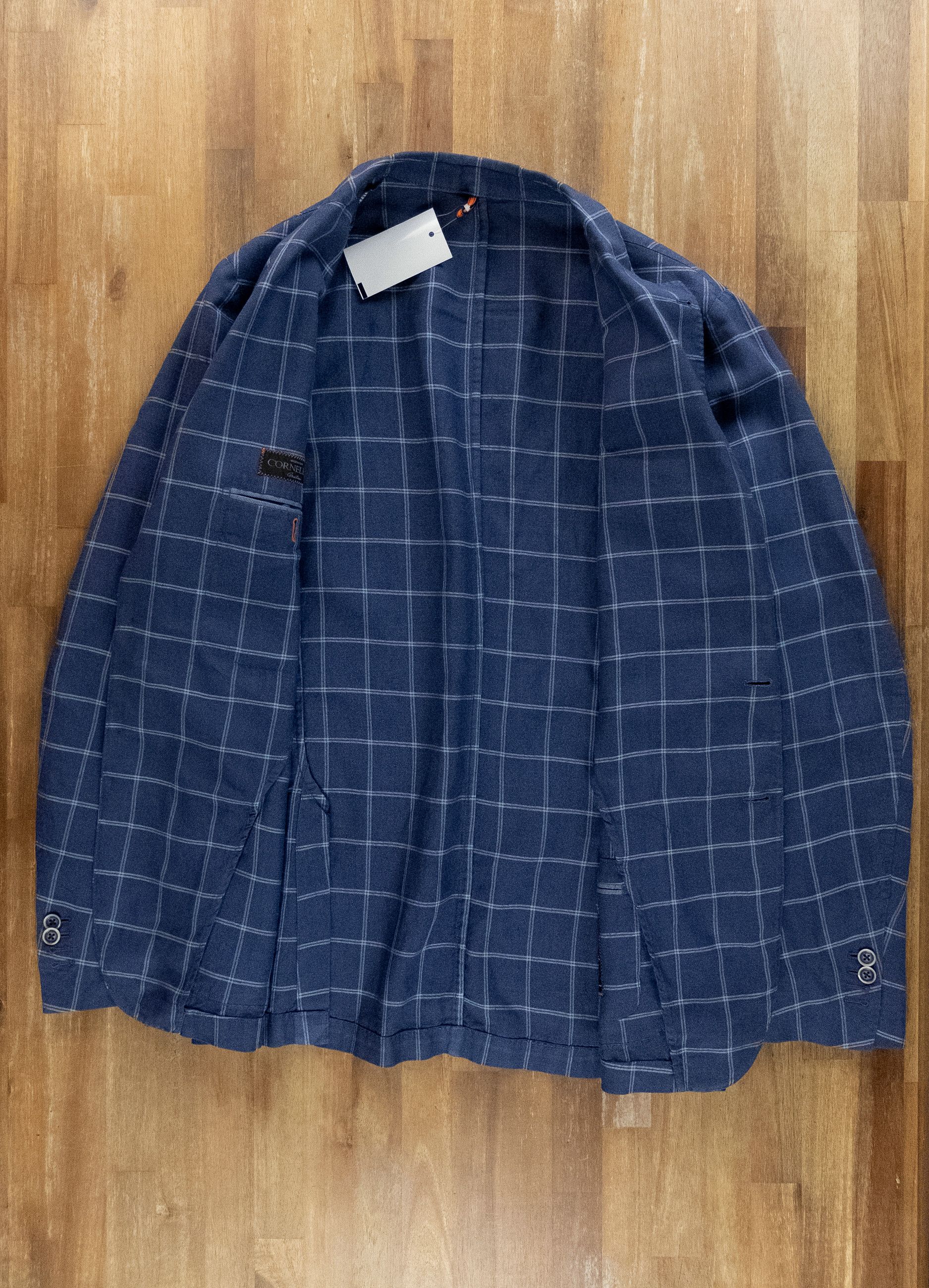Corneliani CORNELIANI ID blue windowpane linen wool silk sportcoat 40 Size 40R - 6 Thumbnail