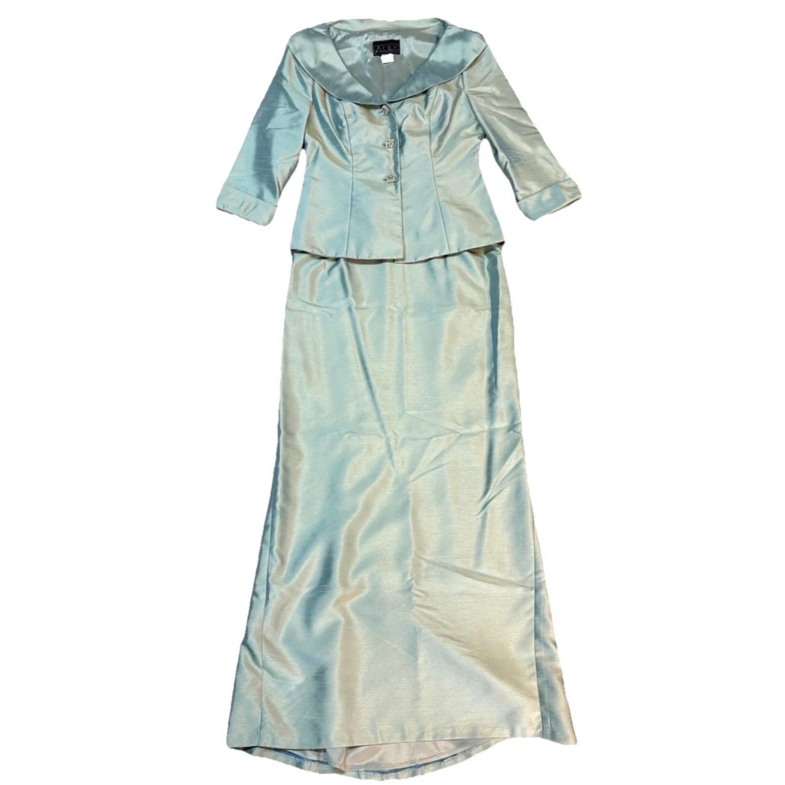 Alex Evenings VINTAGE Alex Evenings Skirt Womens 6 Turquoise Two Piece Long Jeweled Top Set Size Light BLue Size M / US 6-8 / IT 42-44 - 2 Thumbnail