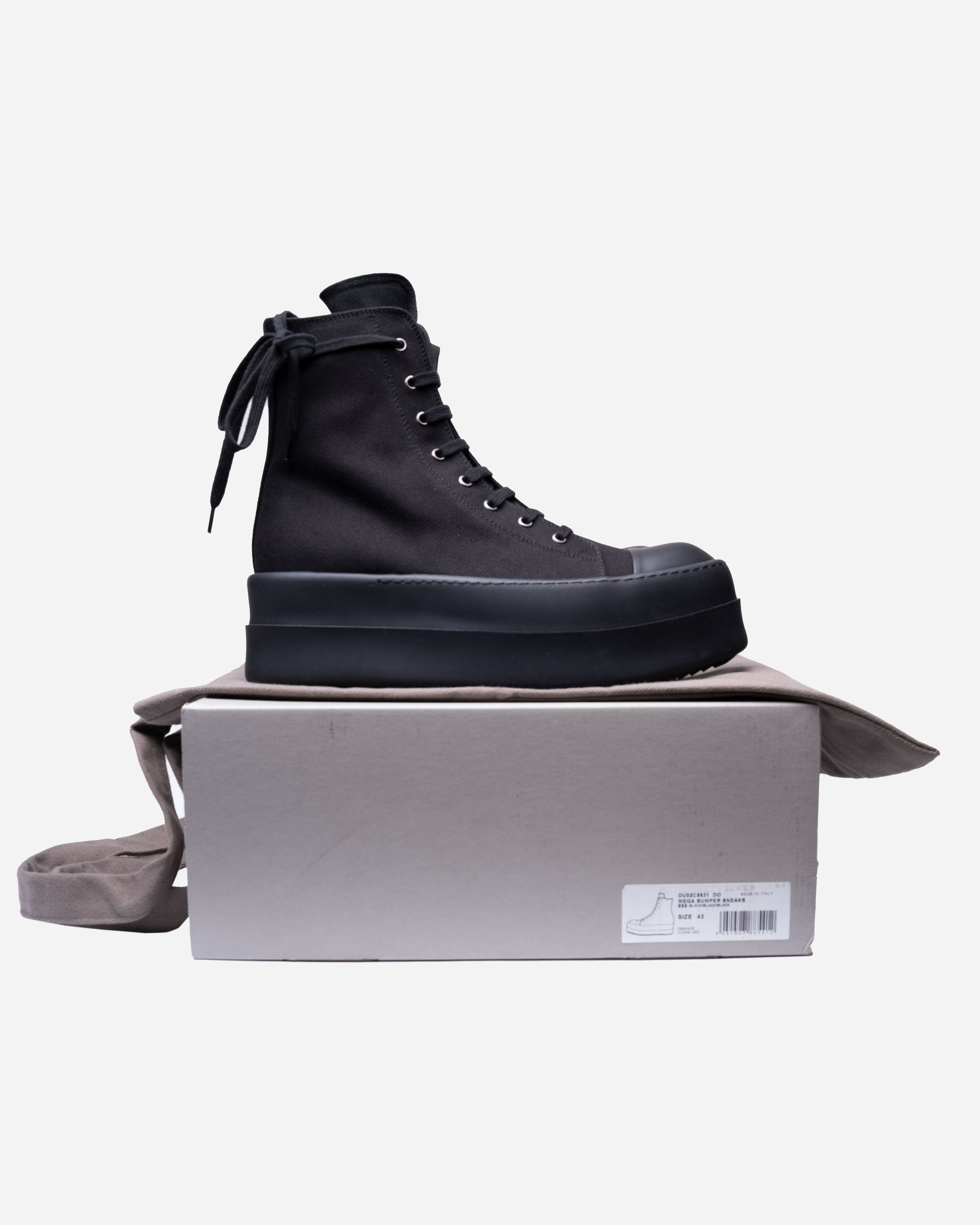 image of Rick Owens All Black Double Bumper Ramones Shoes, Men's (Size 12)