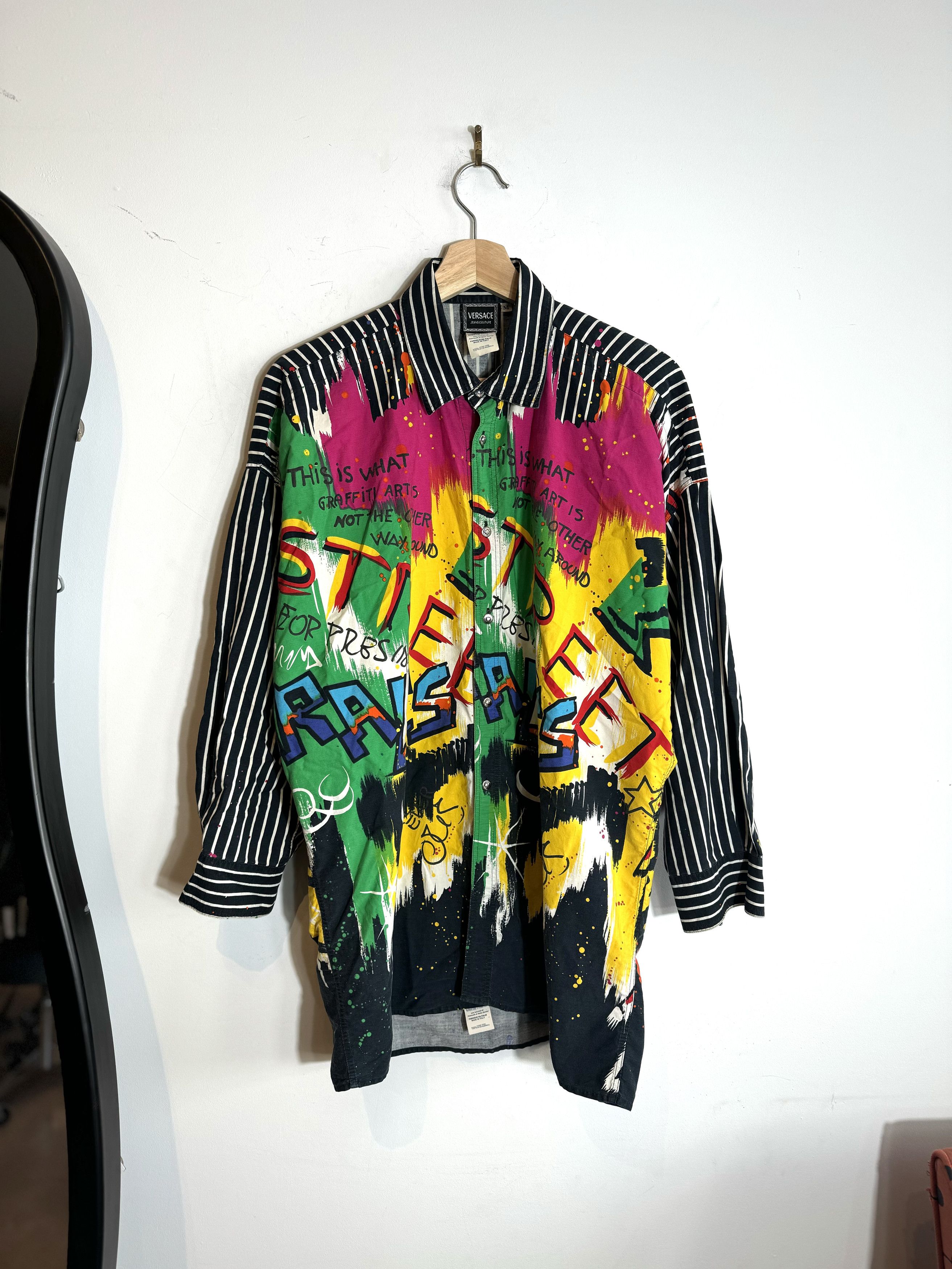 Versace 90/00s Versace Graffiti Button Up Shirt Size M Size US M / EU 48-50 / 2 - 1 Thumbnail
