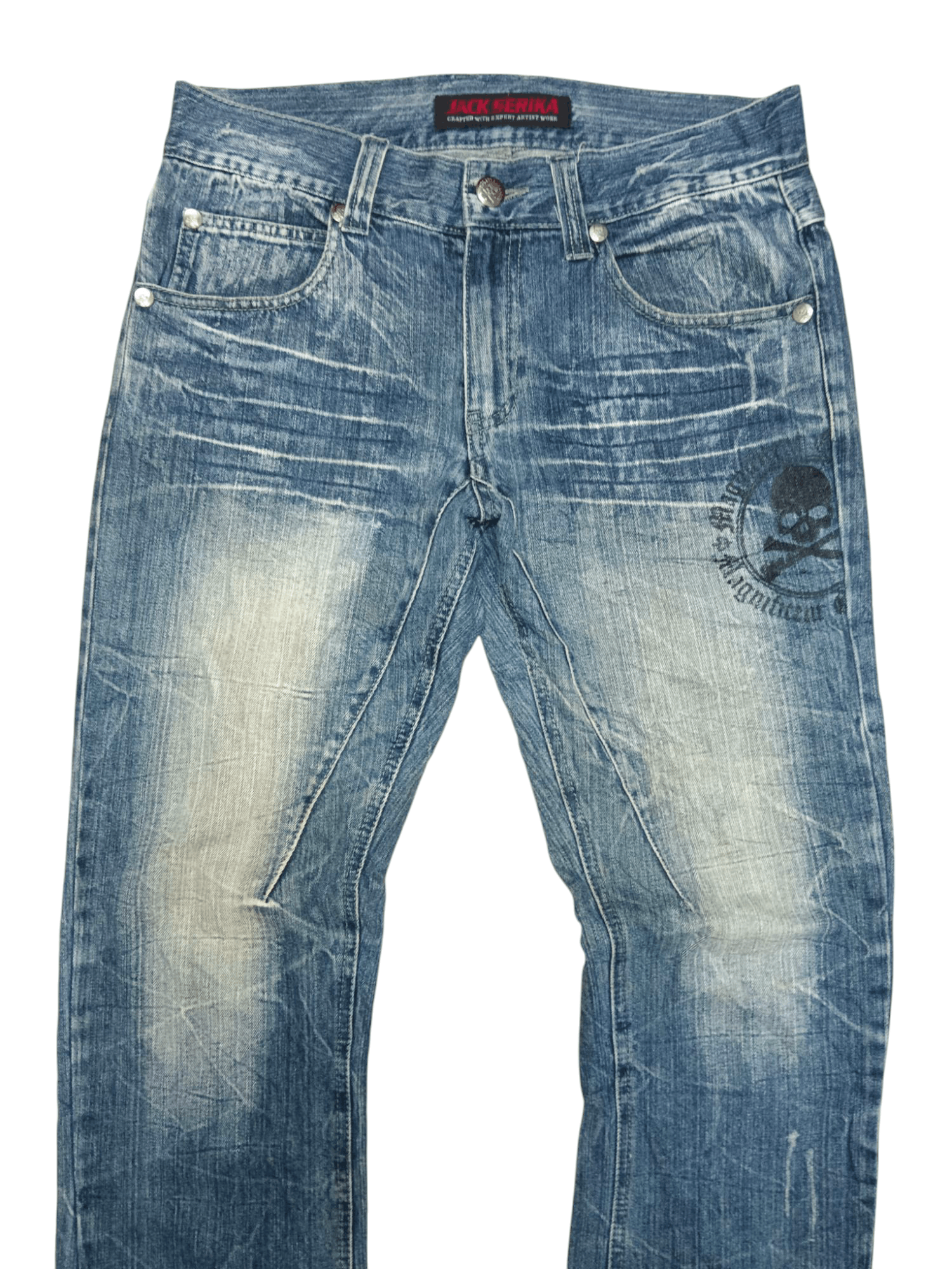 Vintage 🔥JACK SERIKA🔥British Skull Punk Stone Wash Flare Jeans Size US 32 / EU 48 - 5 Thumbnail