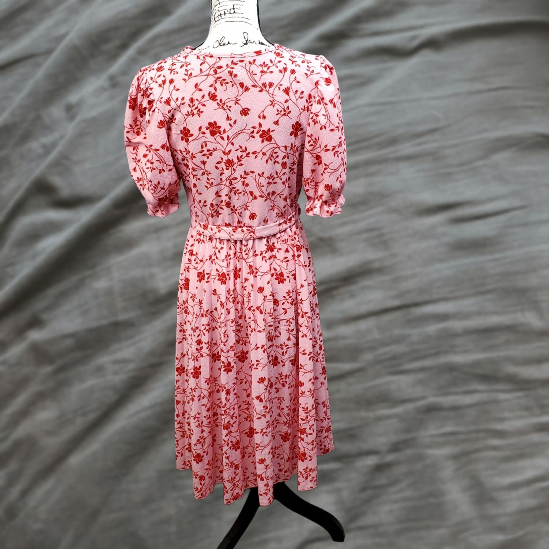 Pinko Lark + Grey Wrap Dress Womens Size M Pink & Red Floral Peasant Sleeve Tie Waist Knee Length V-Neck Short Sleeve Size M / US 6-8 / IT 42-44 - 1 Thumbnail
