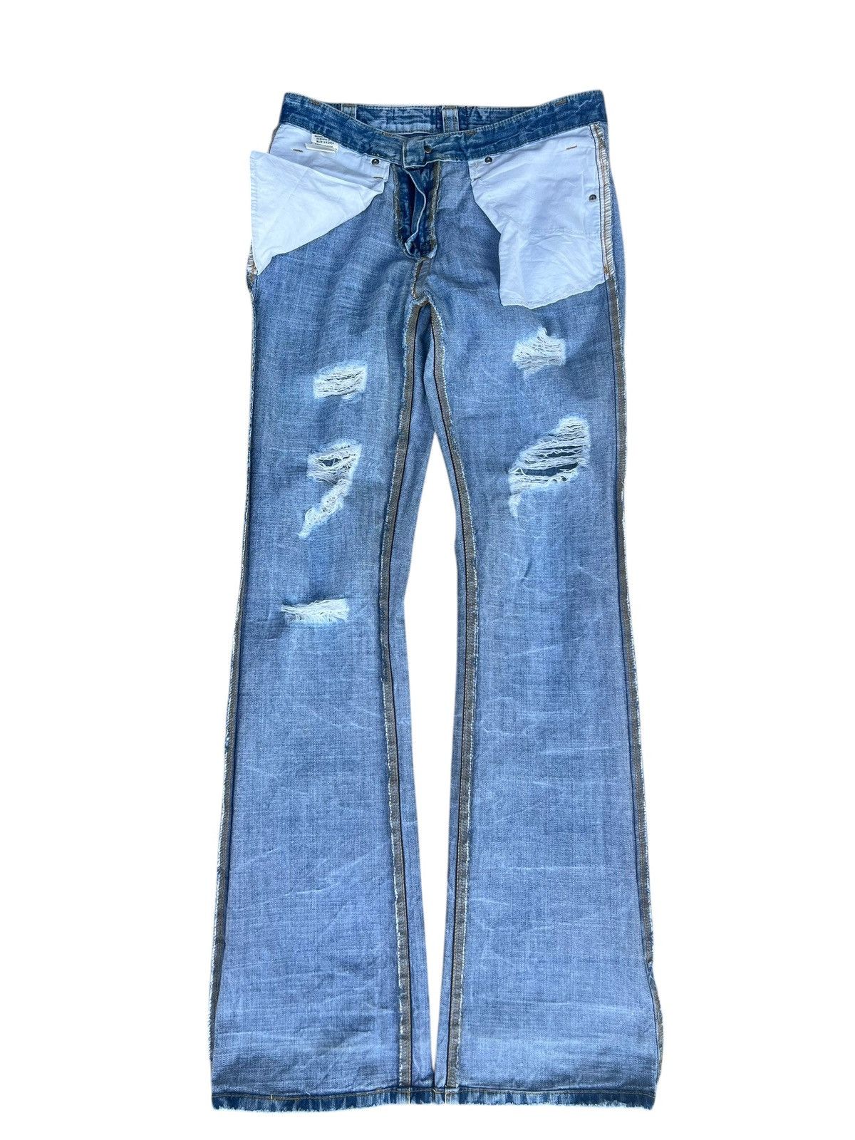 Japanese Brand Dirty Mud Ozz-First PinBall Distress Rip Denim Flare Jeans Size US 29 - 19 Thumbnail