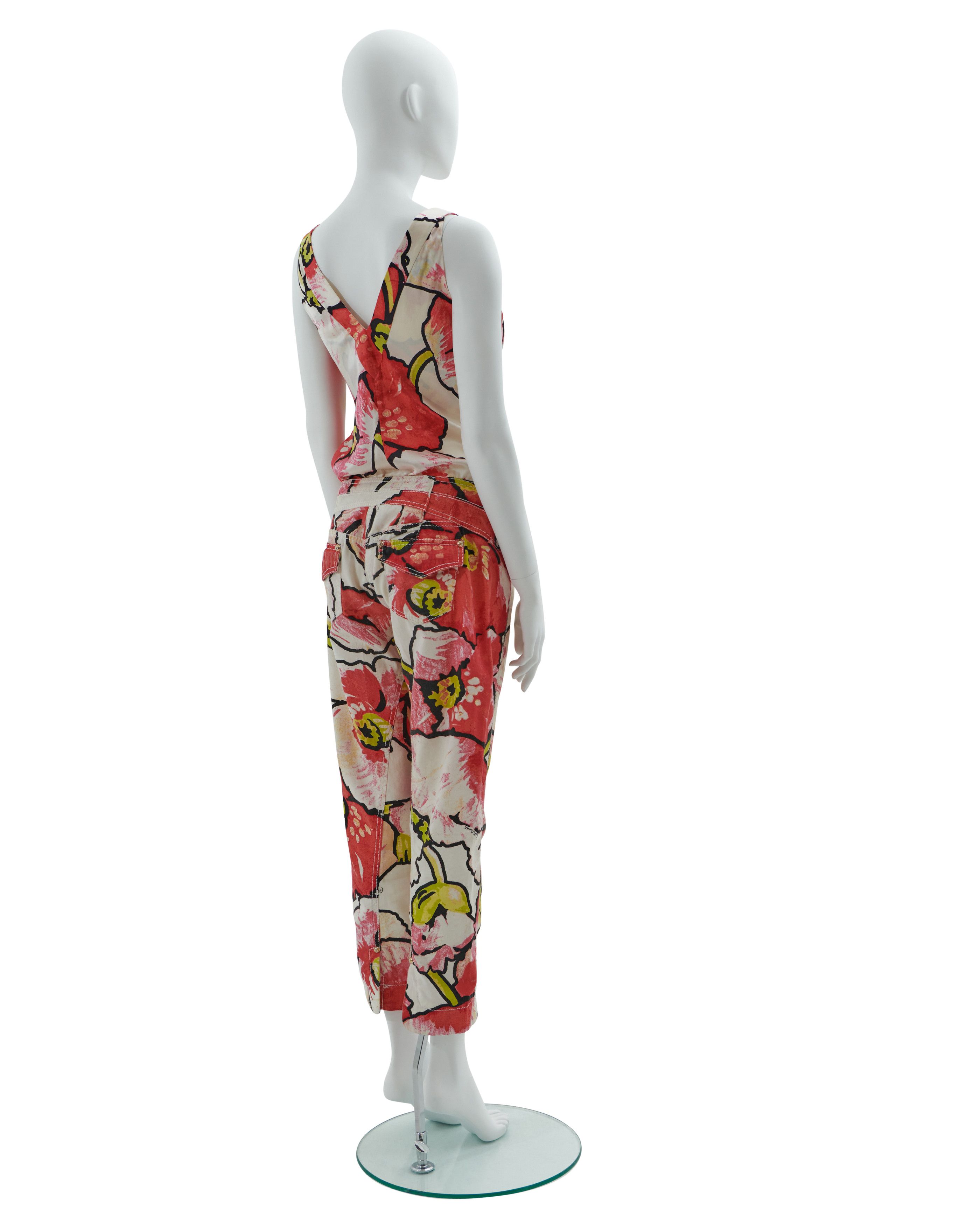 Roberto Cavalli S/S 2005 Red floral print top and pants set Size S / US 4 / IT 40 - 4 Thumbnail